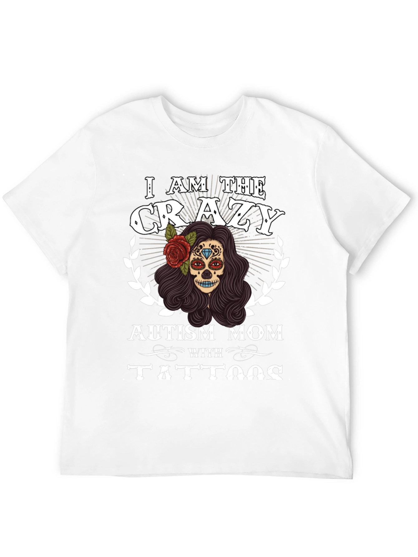 Black Crazy Autism Mom T-Shirt Sugar Skull Design view 12