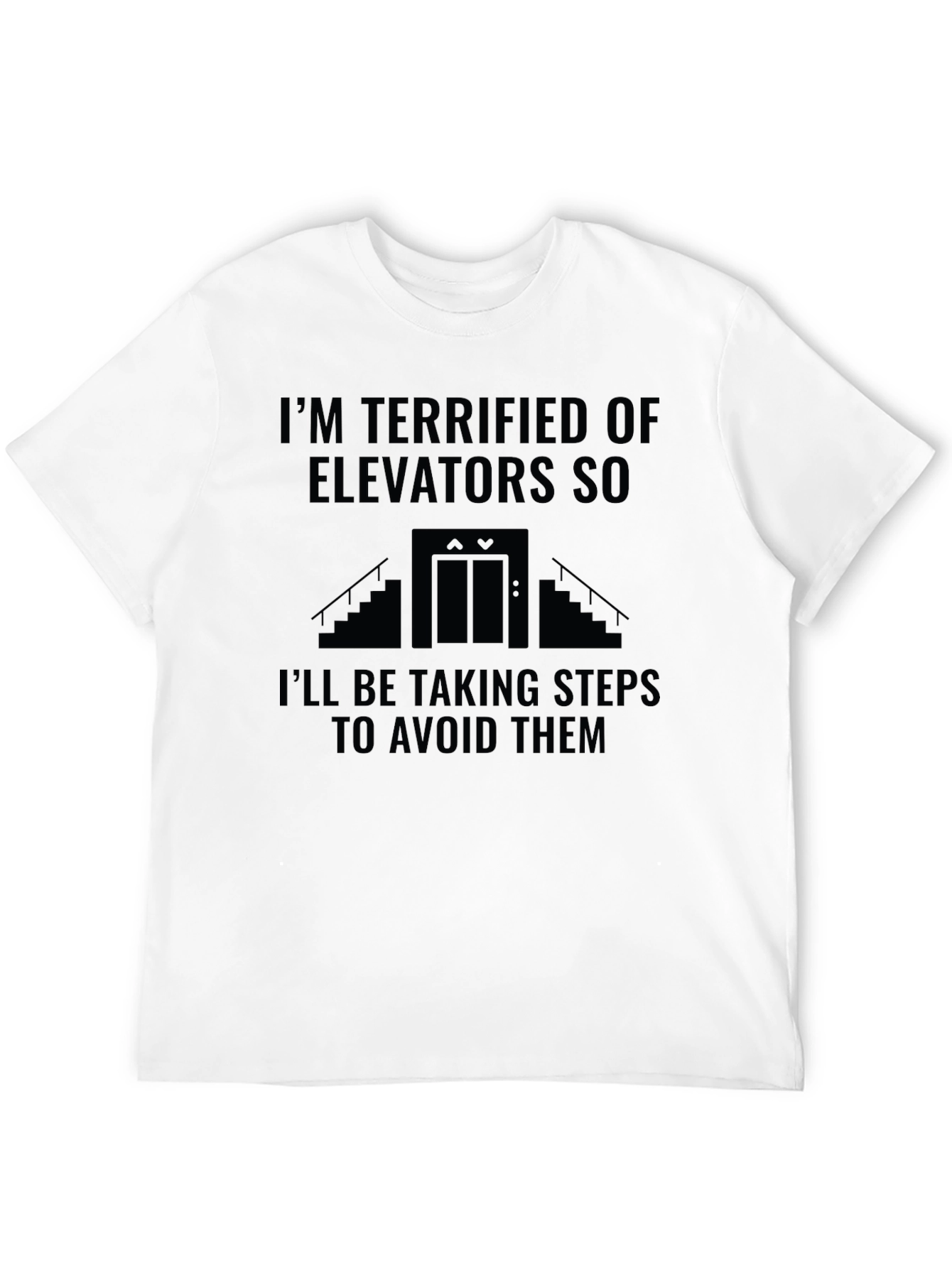 Black Terrified of Elevators Humor T-Shirt view 12