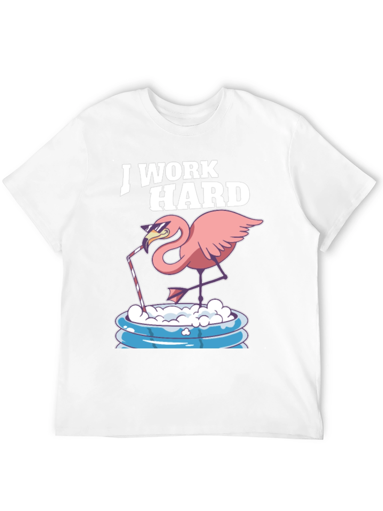 Black I Work Hard Flamingo T-Shirt - Relaxed Poolside Style view 12