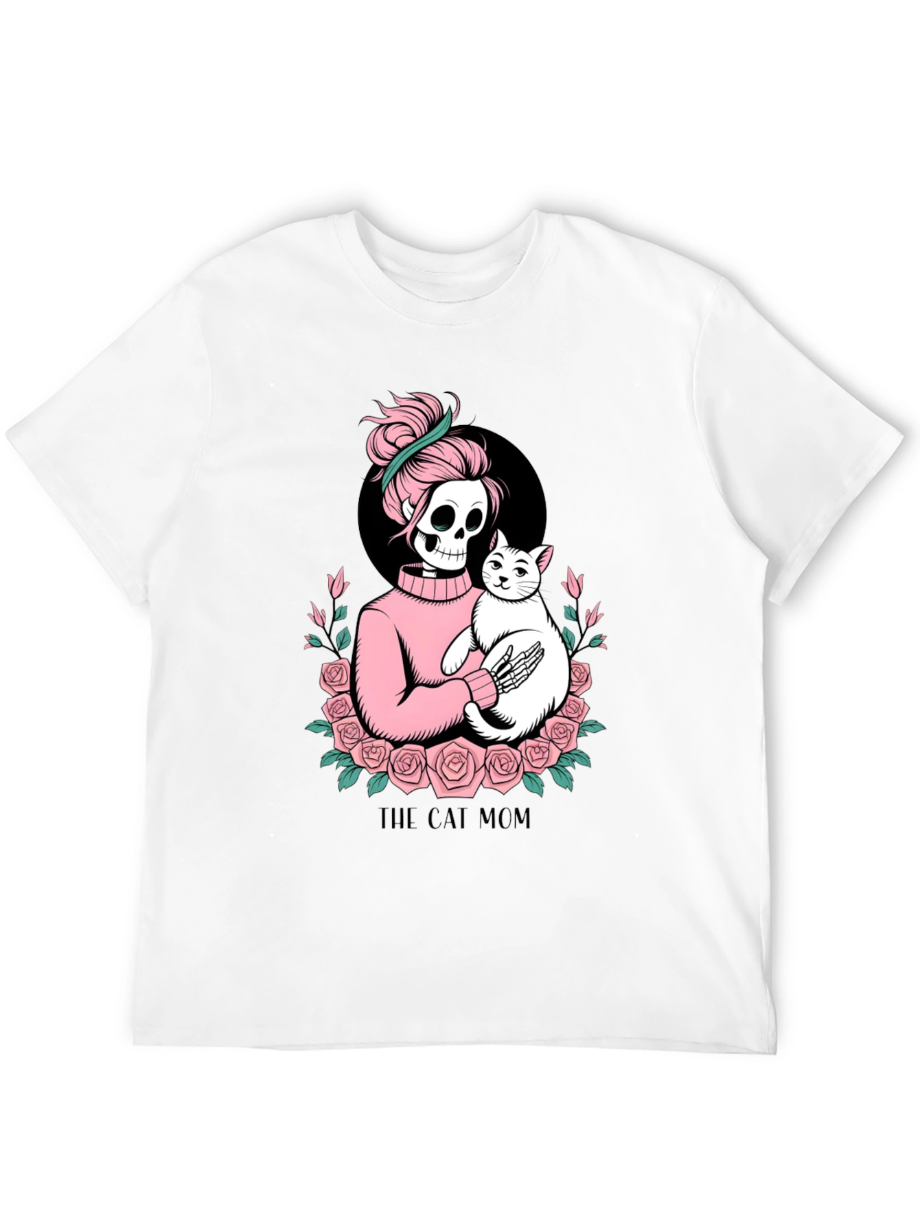 Black Skeleton Cat Mom Graphic Tee - Black view 12
