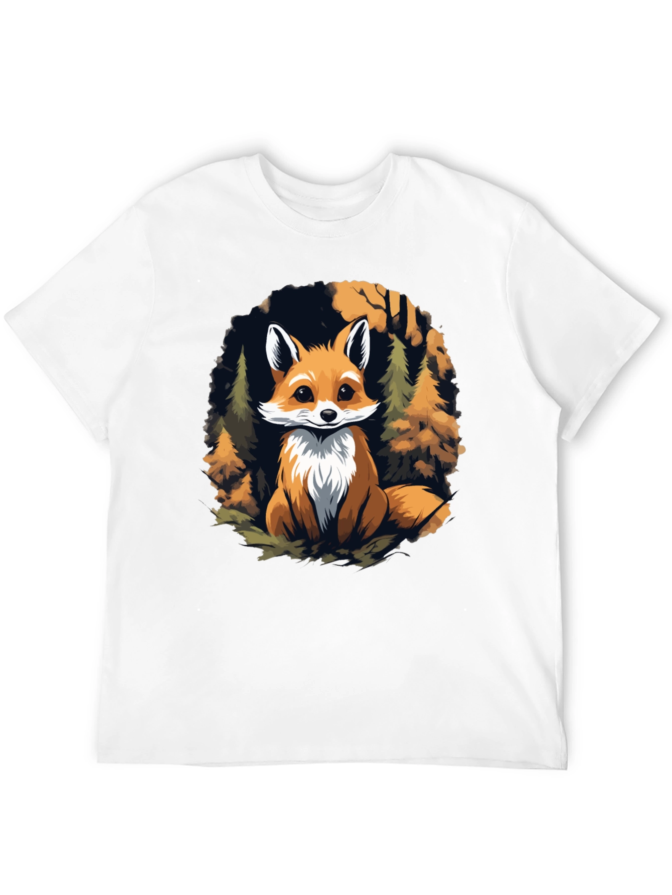 Black Fox in Forest Graphic Print Black T-Shirt view 12