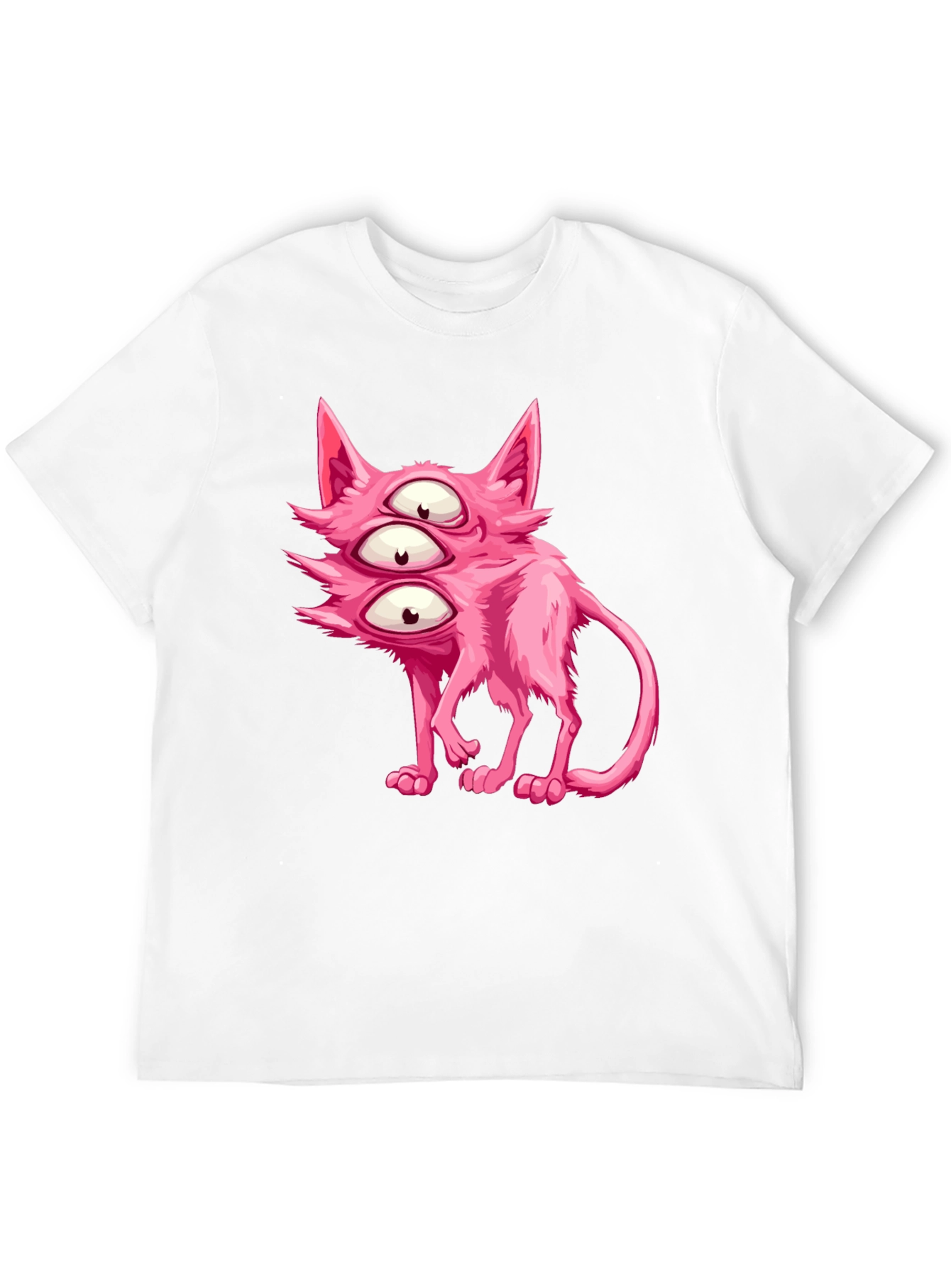 Black Three-Eyed Pink Monster Cat Graphic Tee view 12