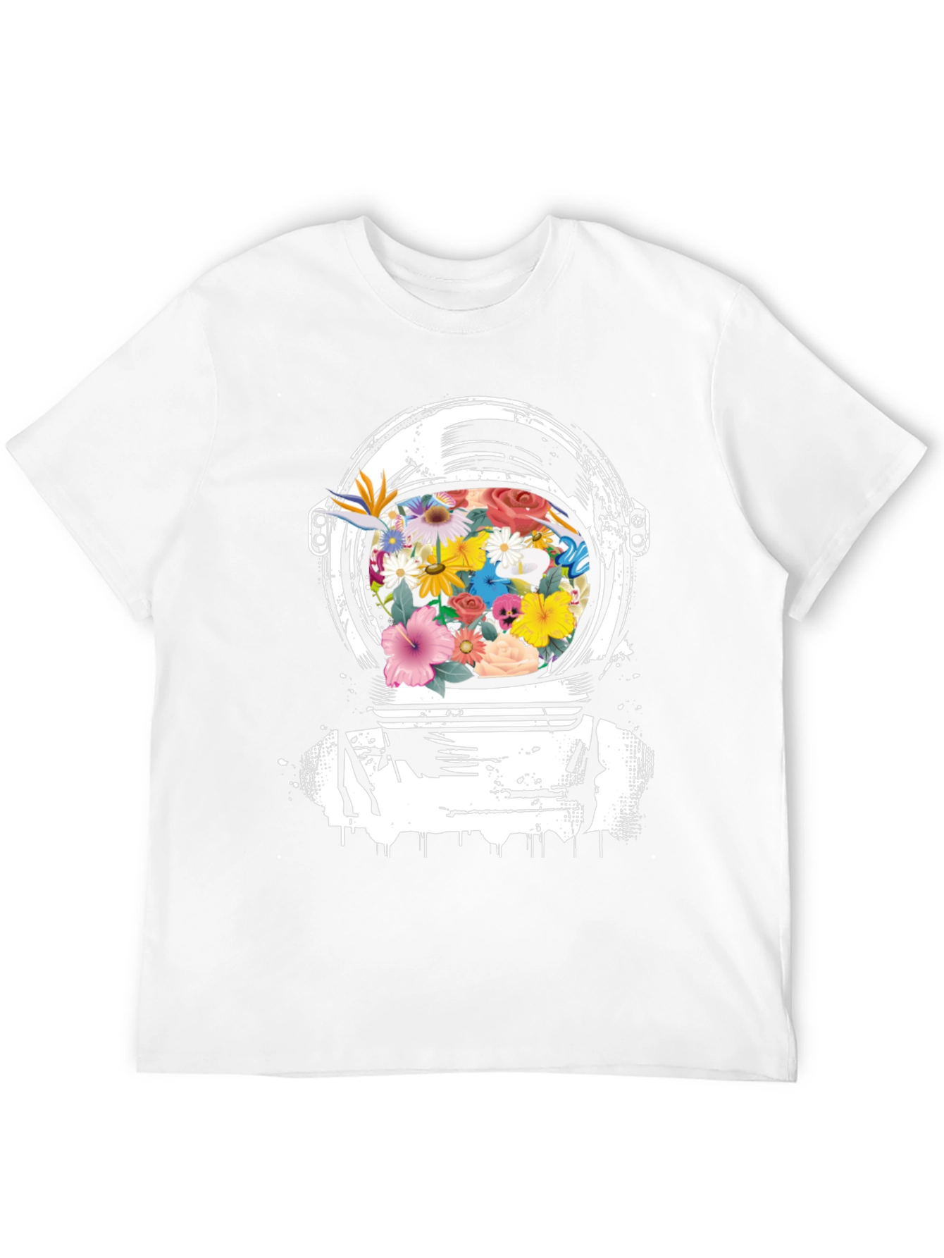 Black Floral Astronaut Helmet Graphic Tee - Black view 12
