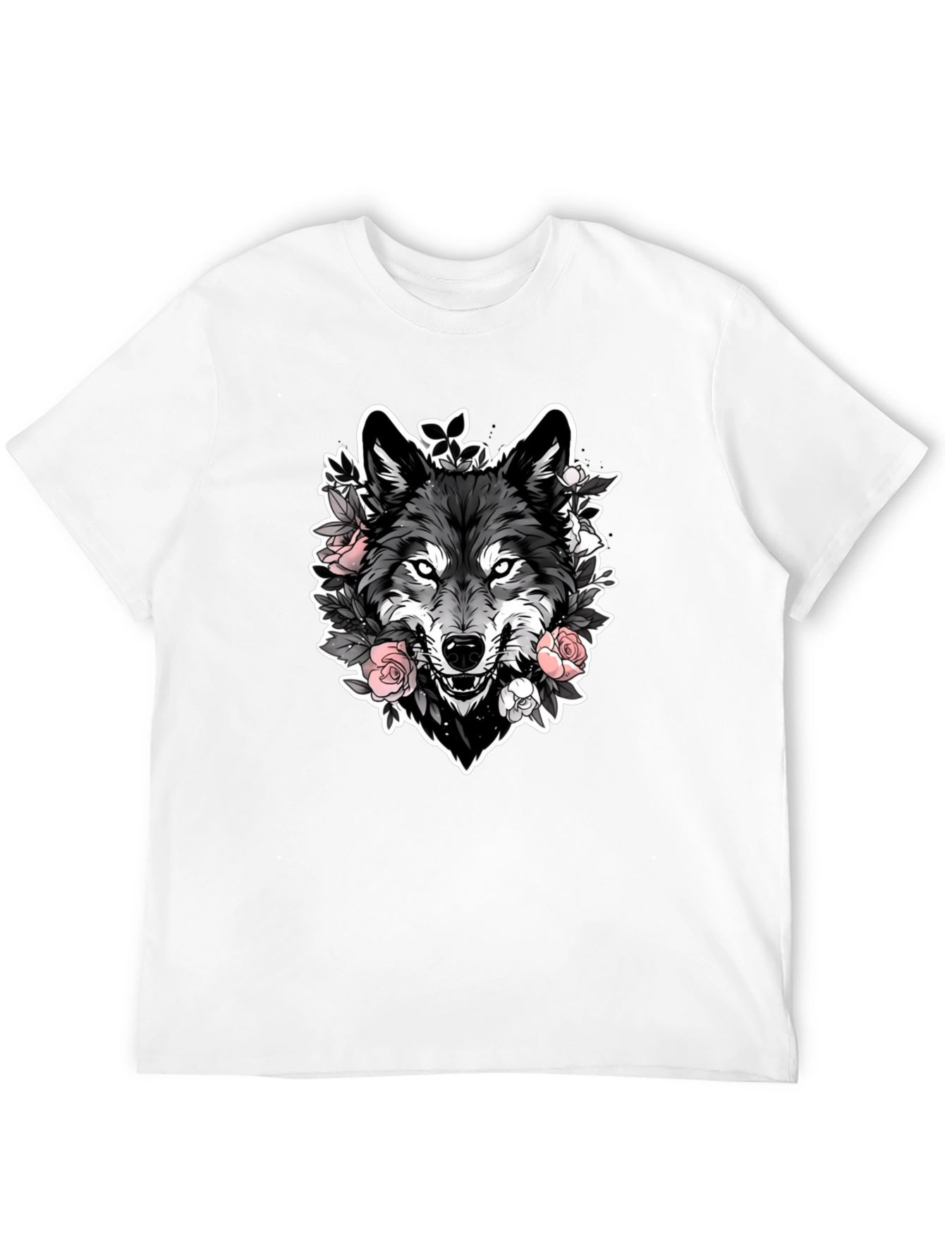 Black Wolf & Roses Graphic Black T-Shirt view 12