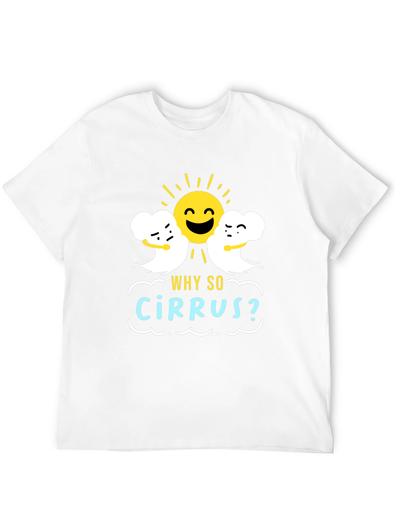Black Humorous Weather T-Shirt: "Why So Cirrus?" Design view 12