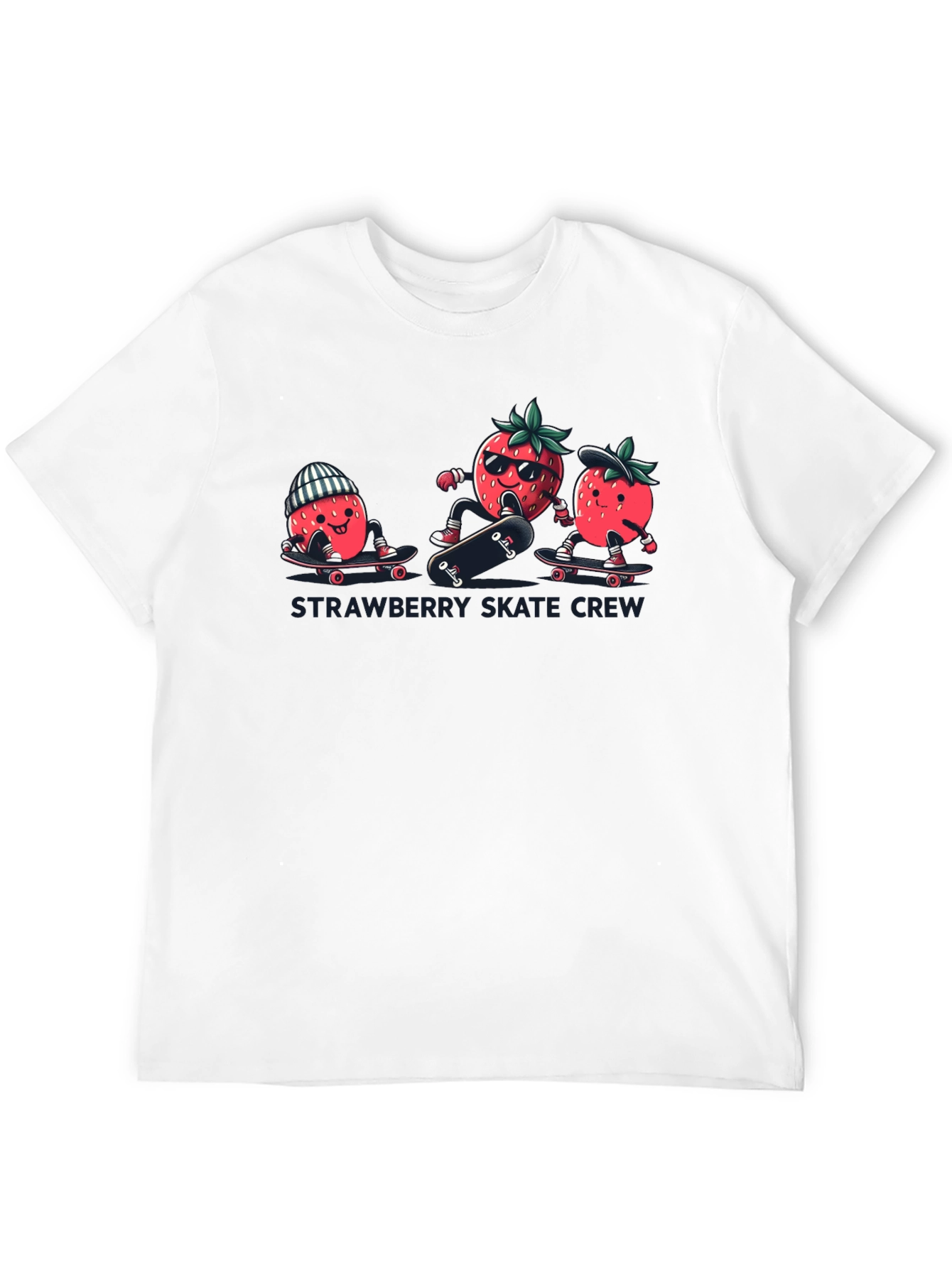 Black Strawberry Skate Crew T-Shirt - Black Cotton Tee view 12