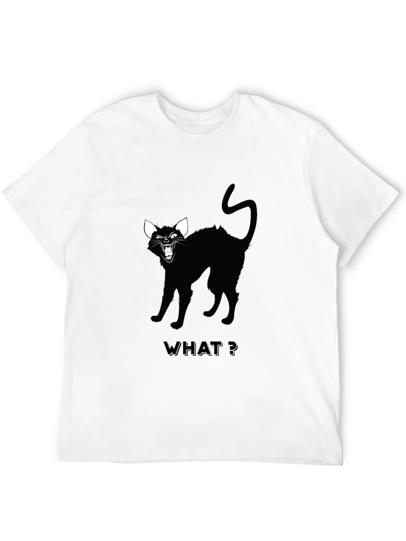 Black Black Cat Graphic Tee - "WHAT?" Design view 12