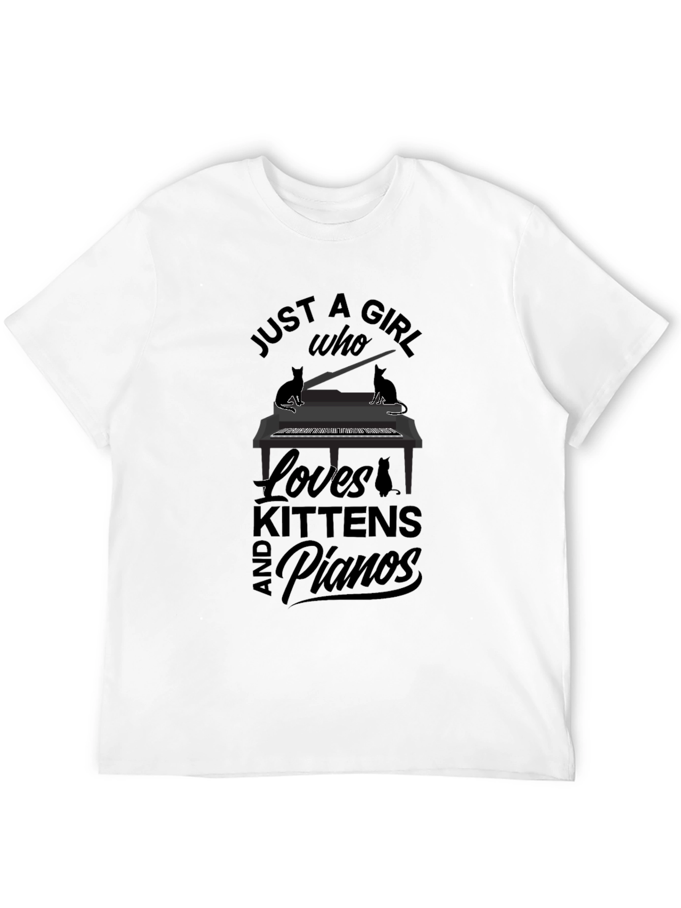 Black Just A Girl Who Loves Kittens and Pianos T-Shirt view 12