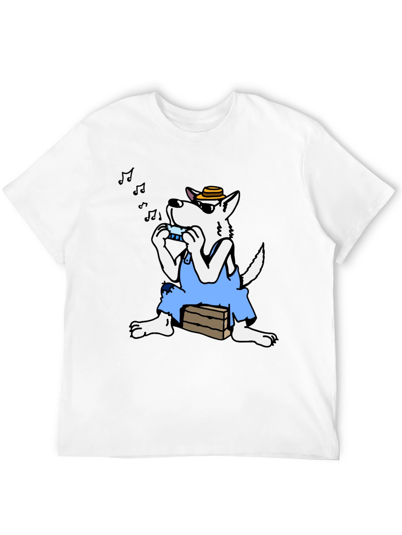 Black Cartoon Wolf Harmonica T-Shirt view 12