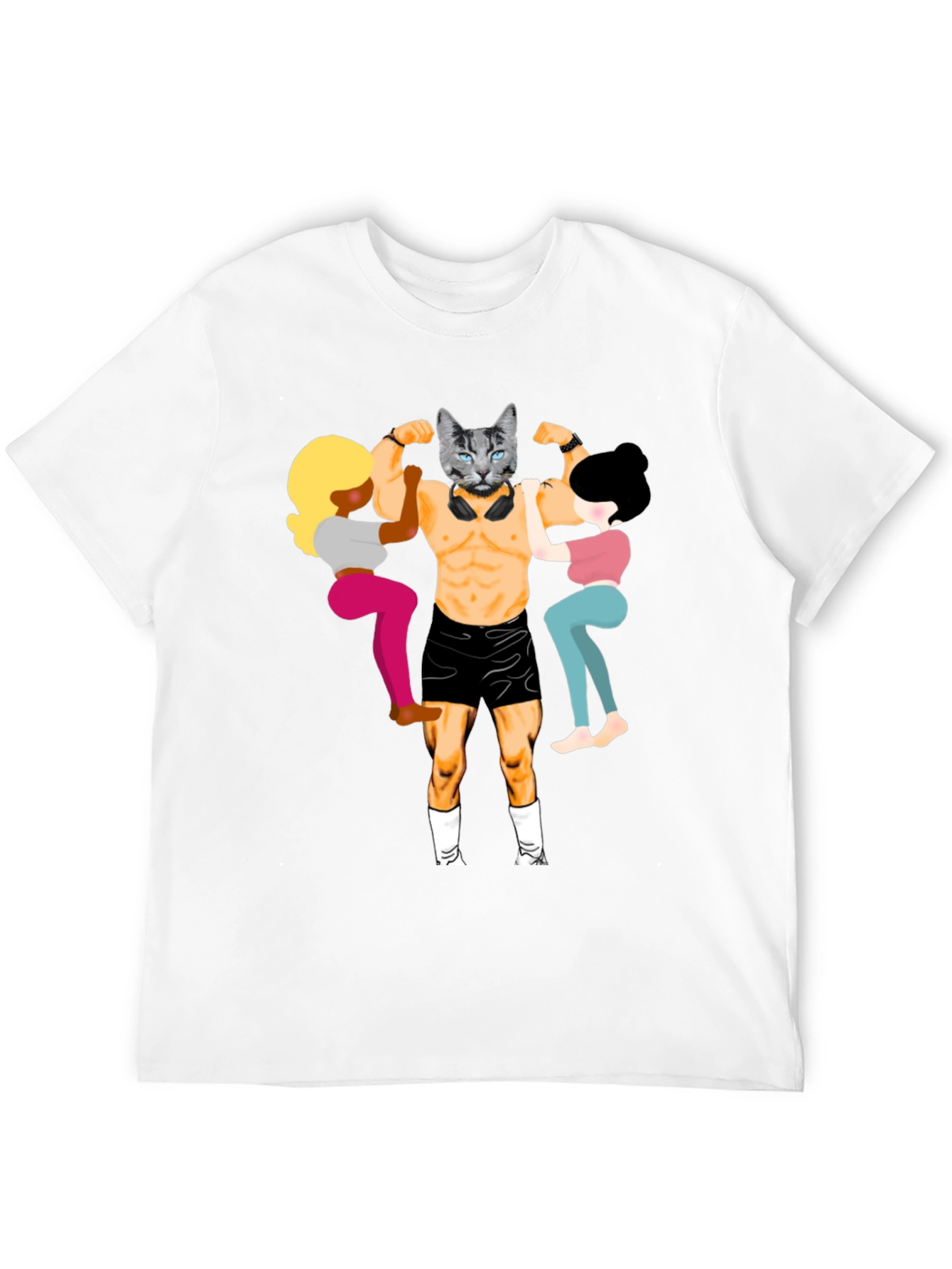 Black Funny Cat Bodybuilder Graphic Tee view 12