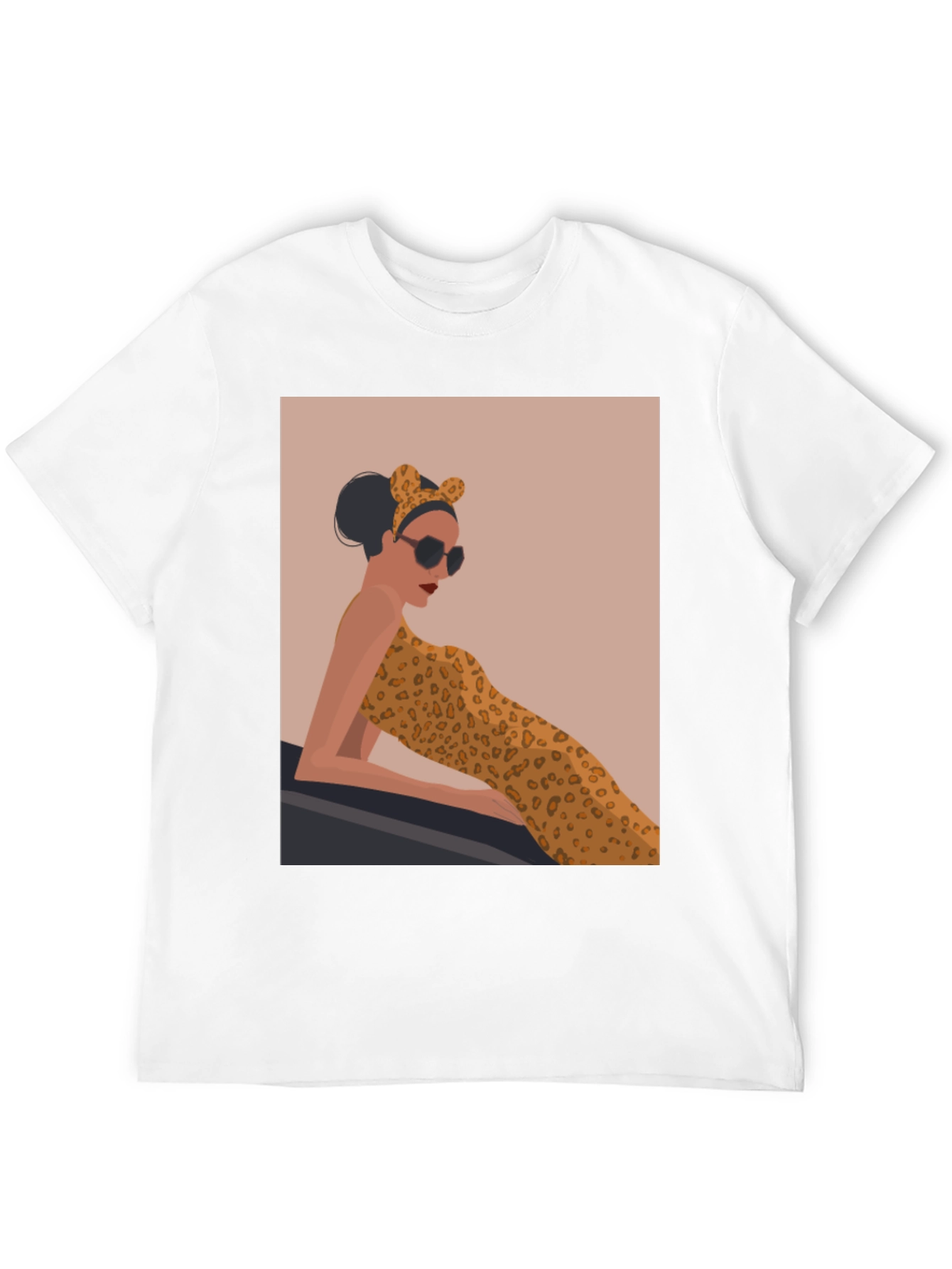 Stylish Black Tee with Leopard Print Woman Graphic - 12