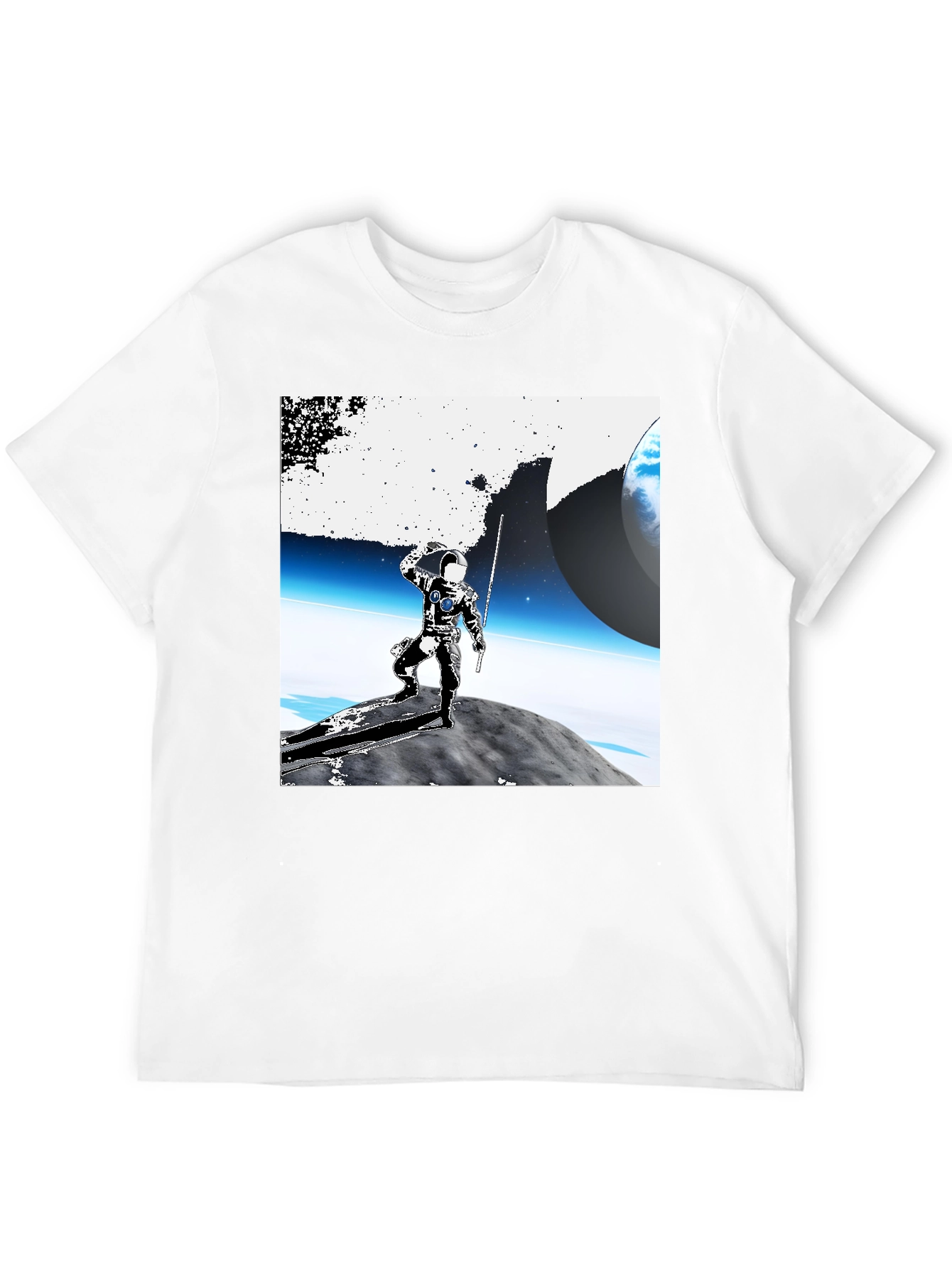 Black Astronaut on Moon Graphic Tee - Black Cotton view 12