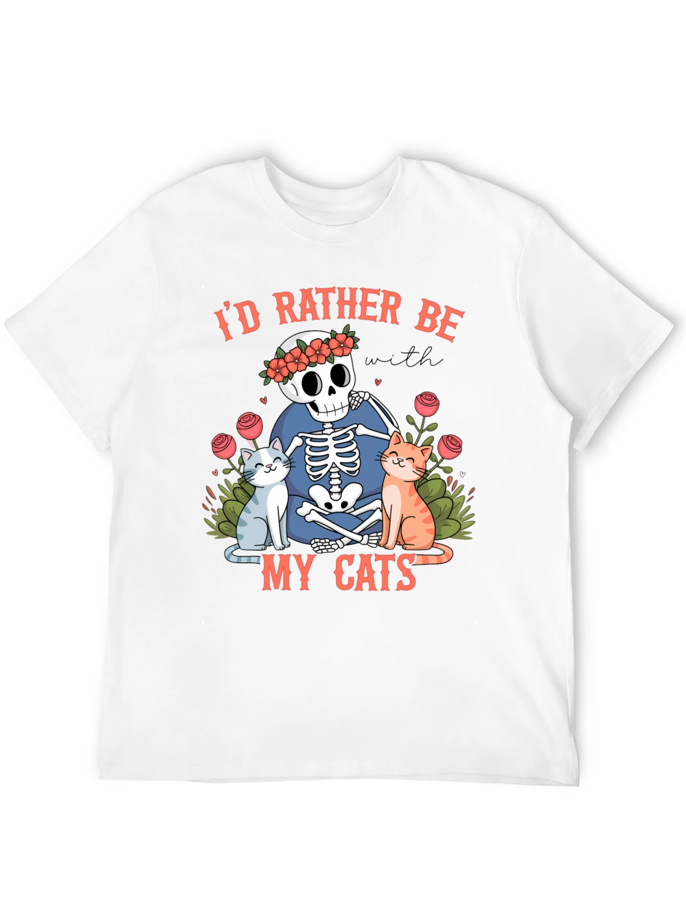 Black Skeleton & Cats Graphic Tee - "I'd Rather Be With My Cats" view 12
