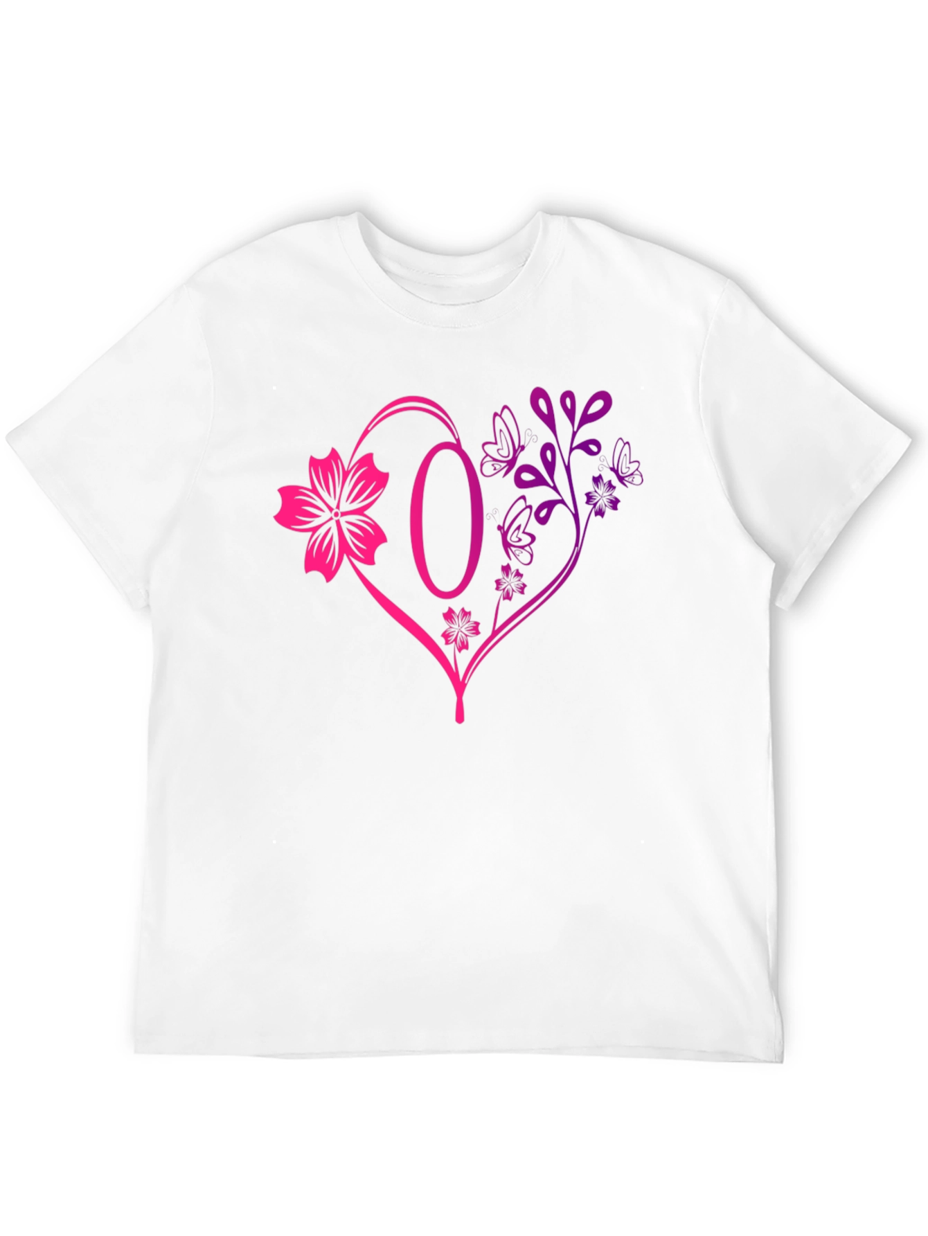 Black Floral Heart Initial T-Shirt - Personalized Letter O Design view 12