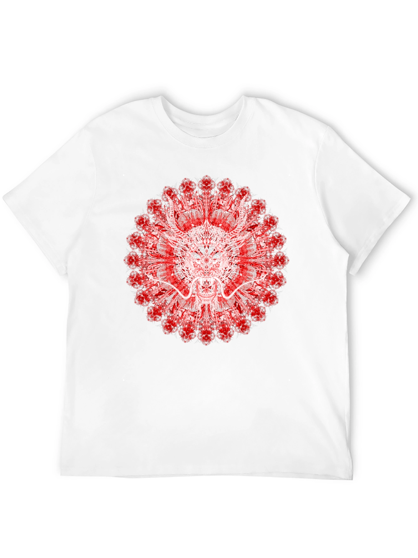 Black Dragon Mandala Graphic Tee - Unique Red & White Design view 12