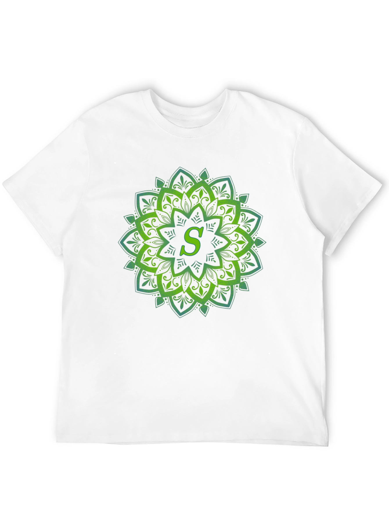 Black Green Mandala Letter S T-Shirt view 12