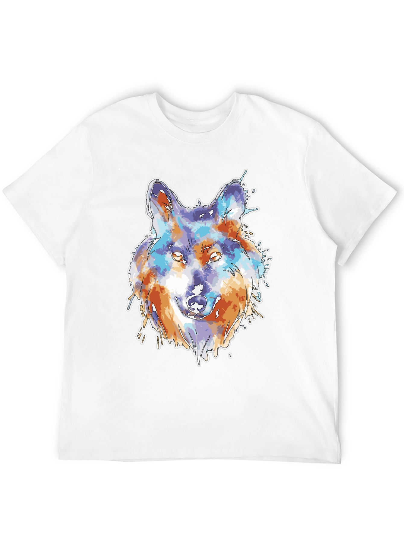 Black Wolf Watercolor Graphic Print Black T-Shirt view 12