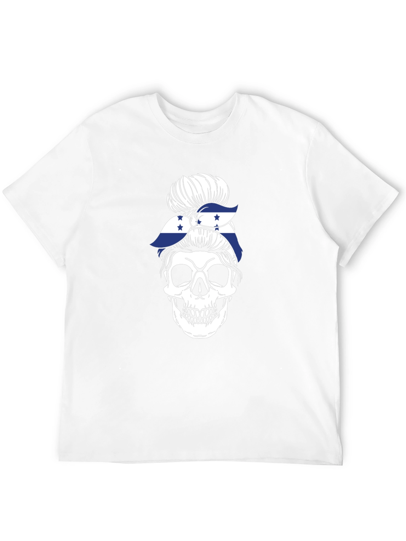 Black Skull Messy Bun Honduras Flag T-Shirt view 12