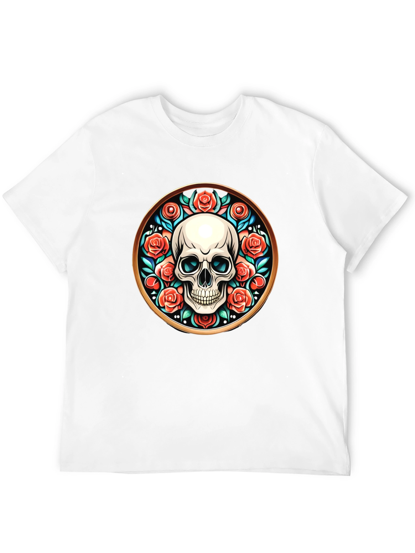 Black Skull & Roses Graphic Tee - Unique Round Design view 12