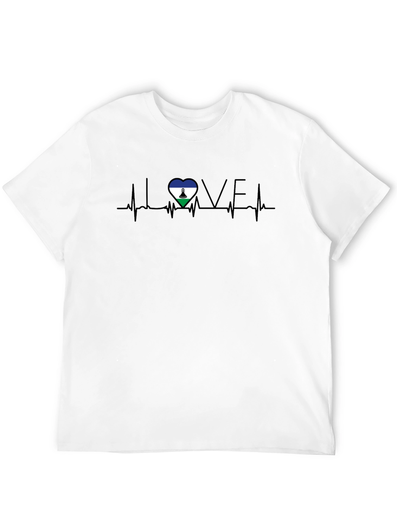 Black Lesotho Flag Heartbeat LOVE Graphic Tee view 12