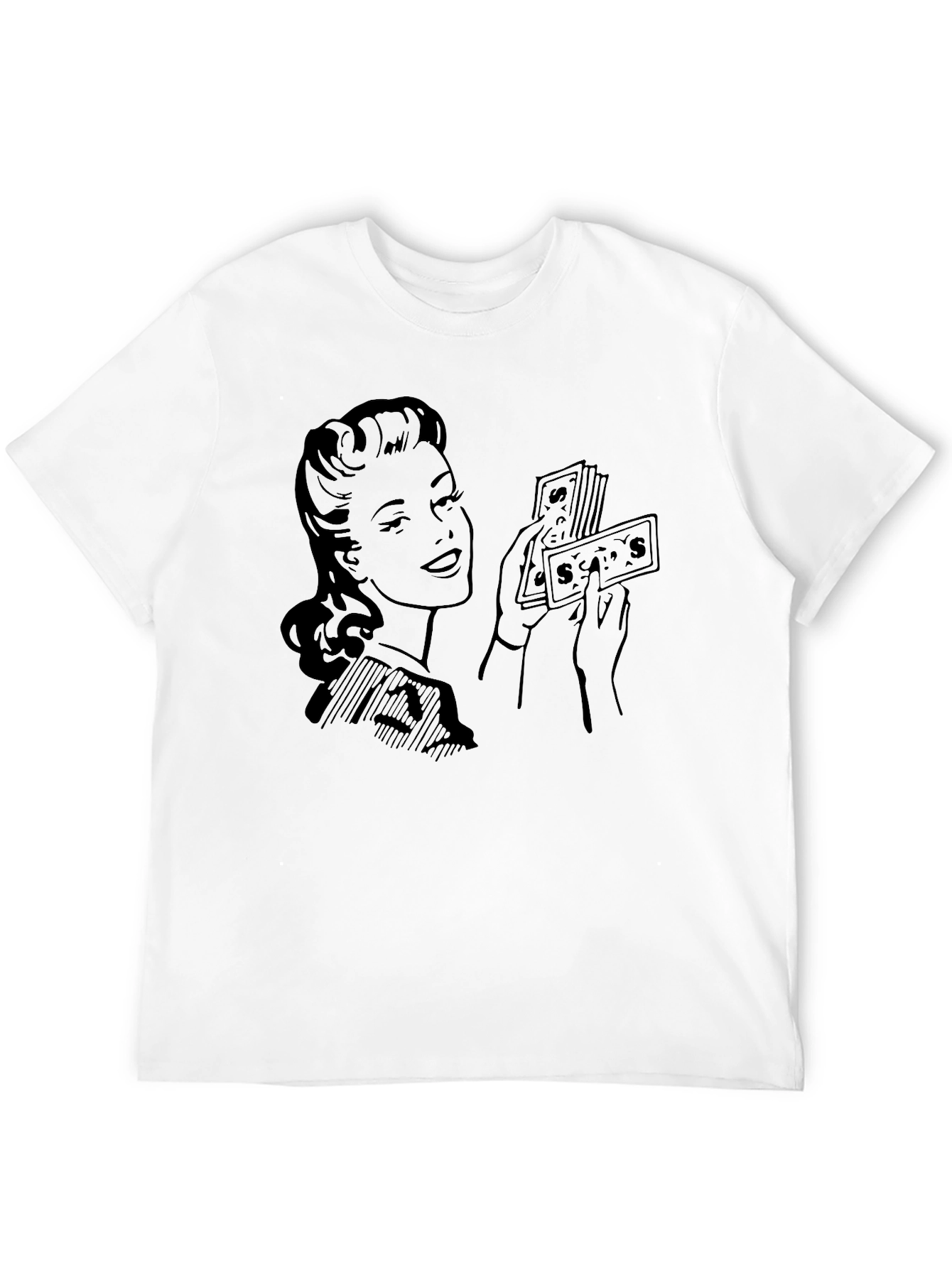 Black Retro Woman with Money Graphic Tee view 12