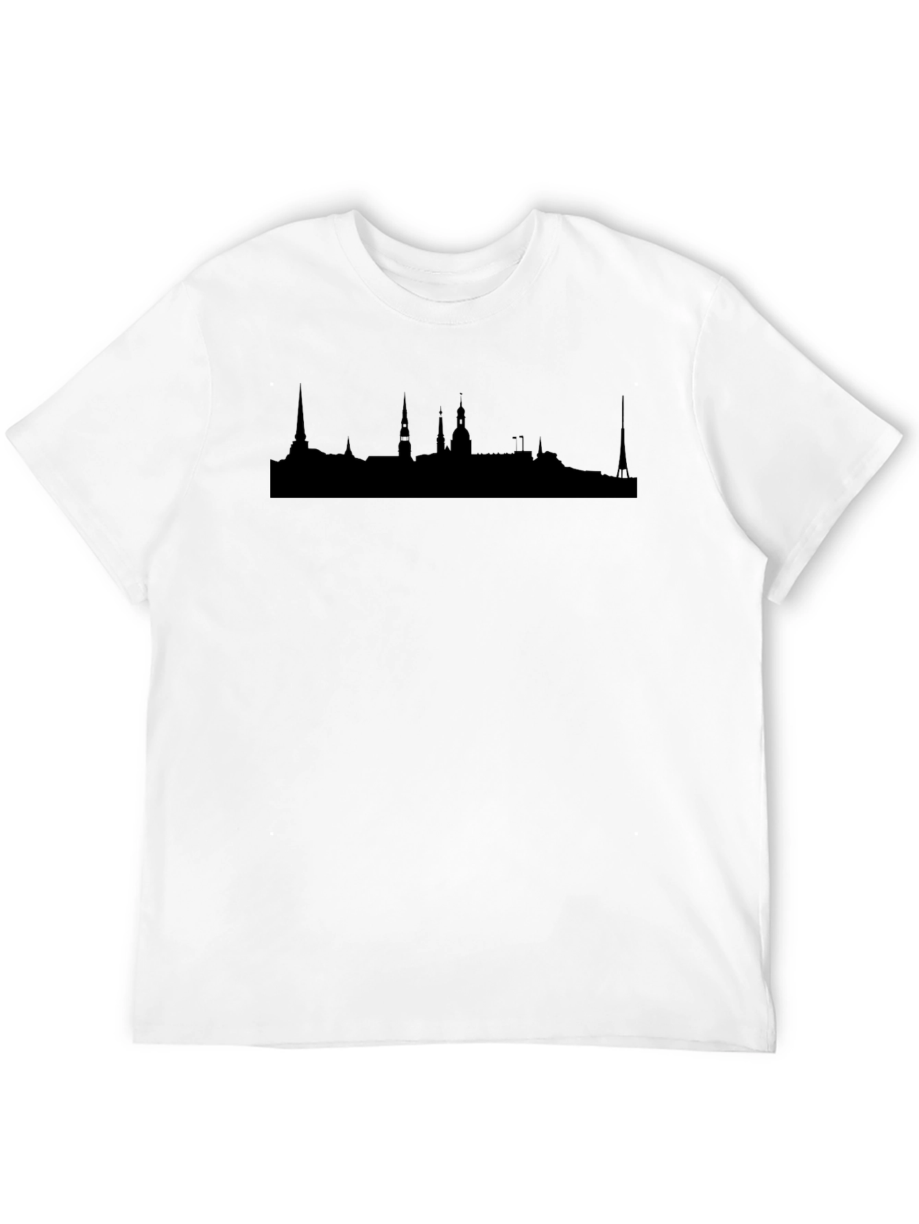 Black Men's Black Graphic T-Shirt - Cityscape Silhouette view 12