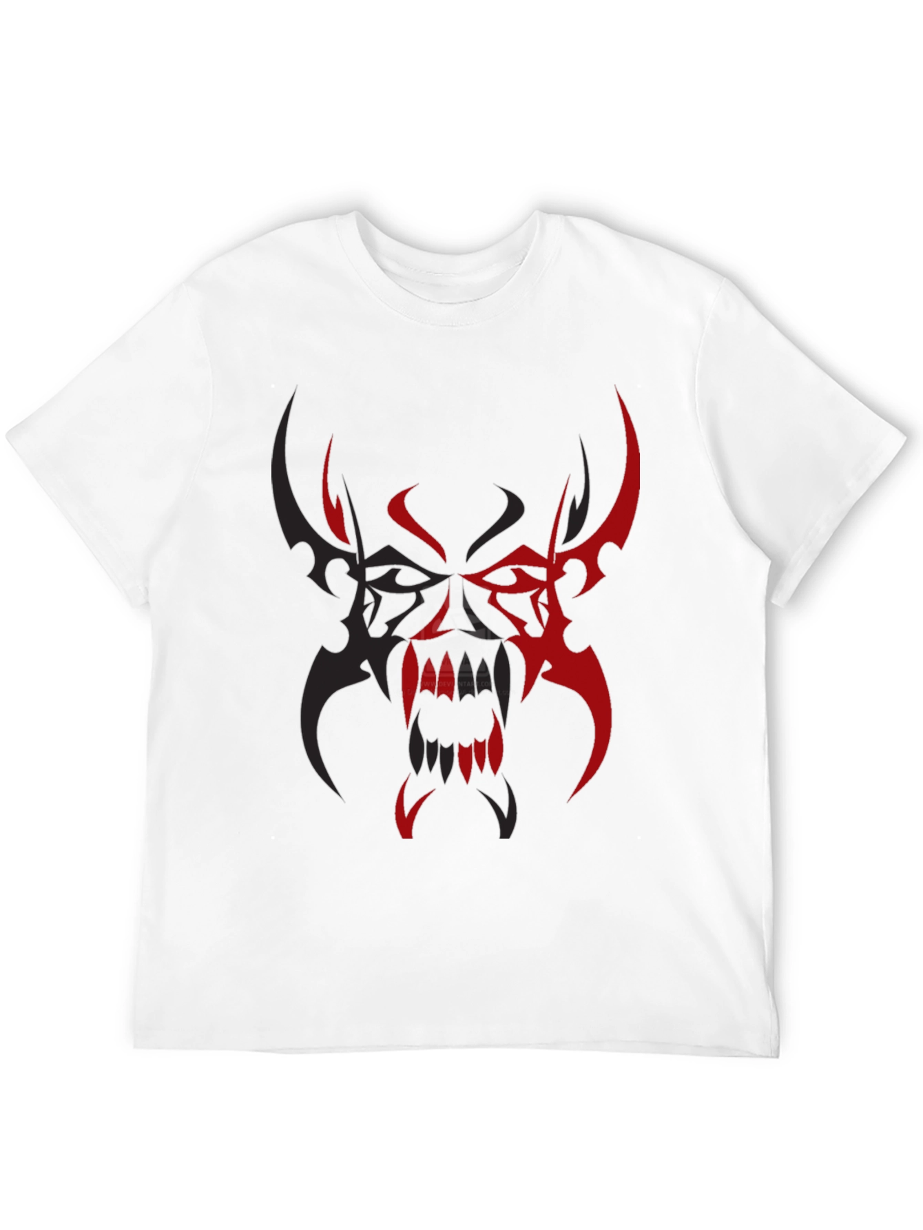 Black Men's Black T-Shirt with Red/Black Tribal Demon Design view 12