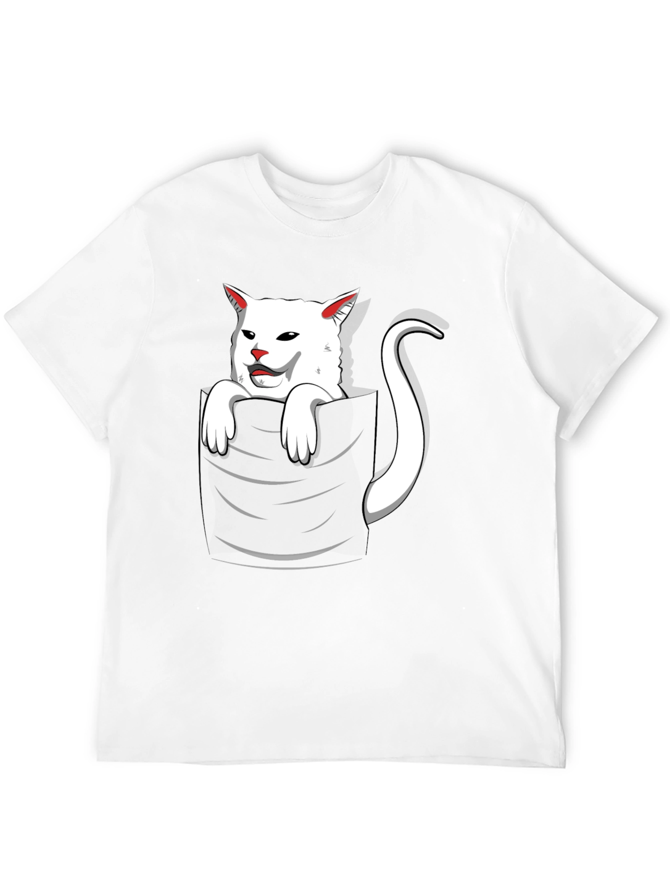 Black Cat Pocket T-Shirt - Funny White Cat Design view 12