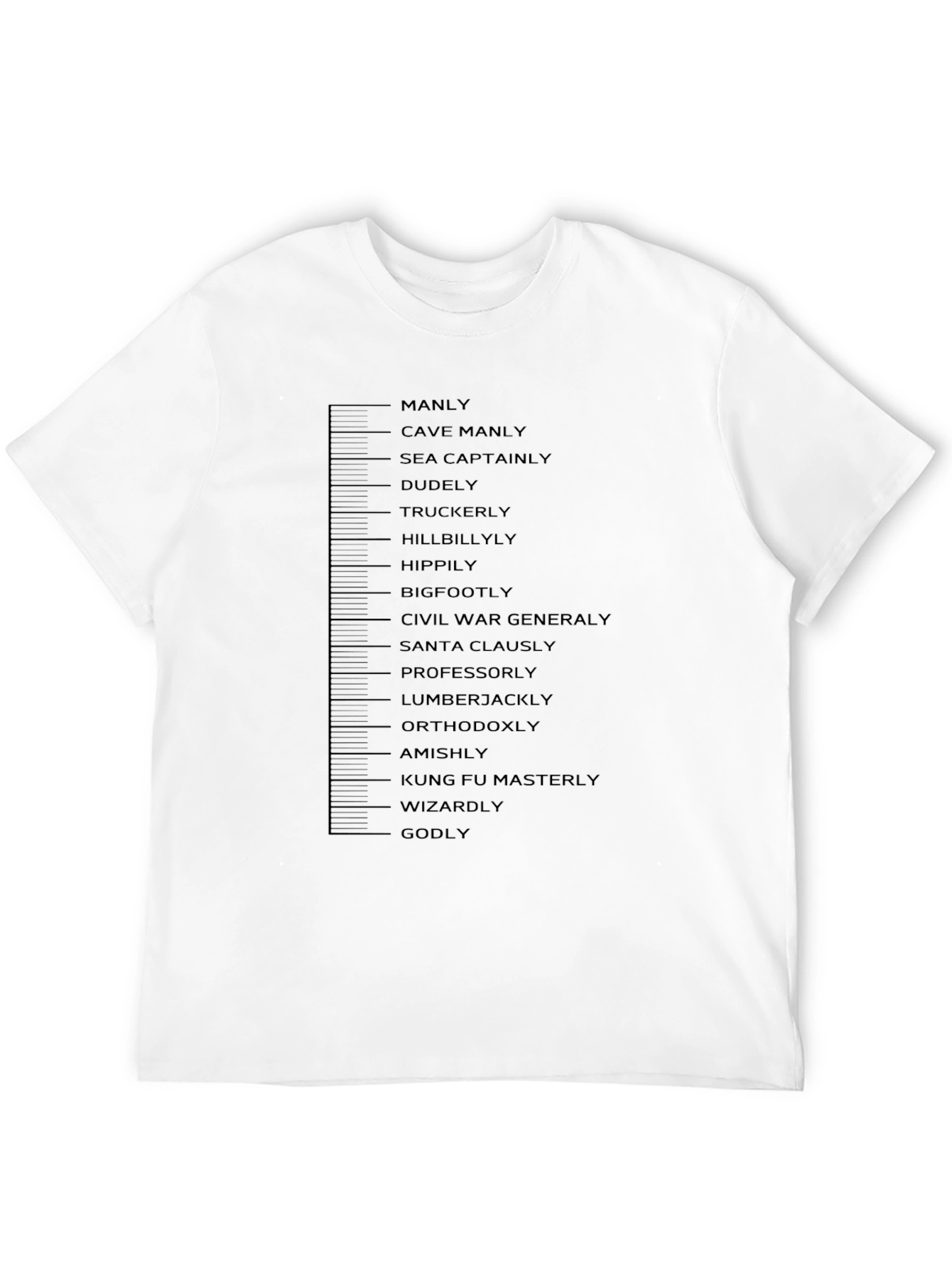 Black Manly Scale T-Shirt Funny Graphic Novelty Tee view 12