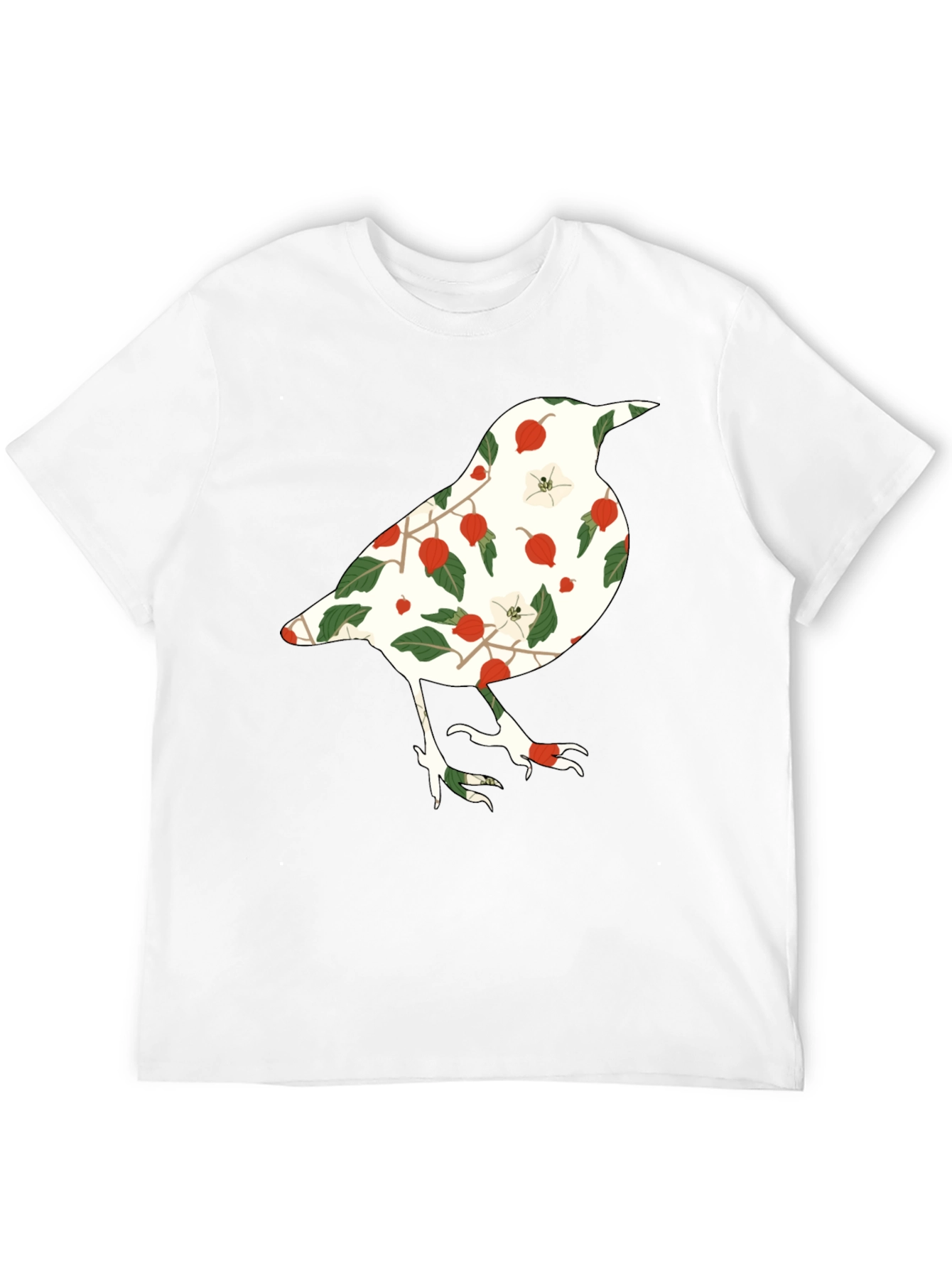 Black Floral Bird Graphic Tee - Black Casual T-Shirt view 12