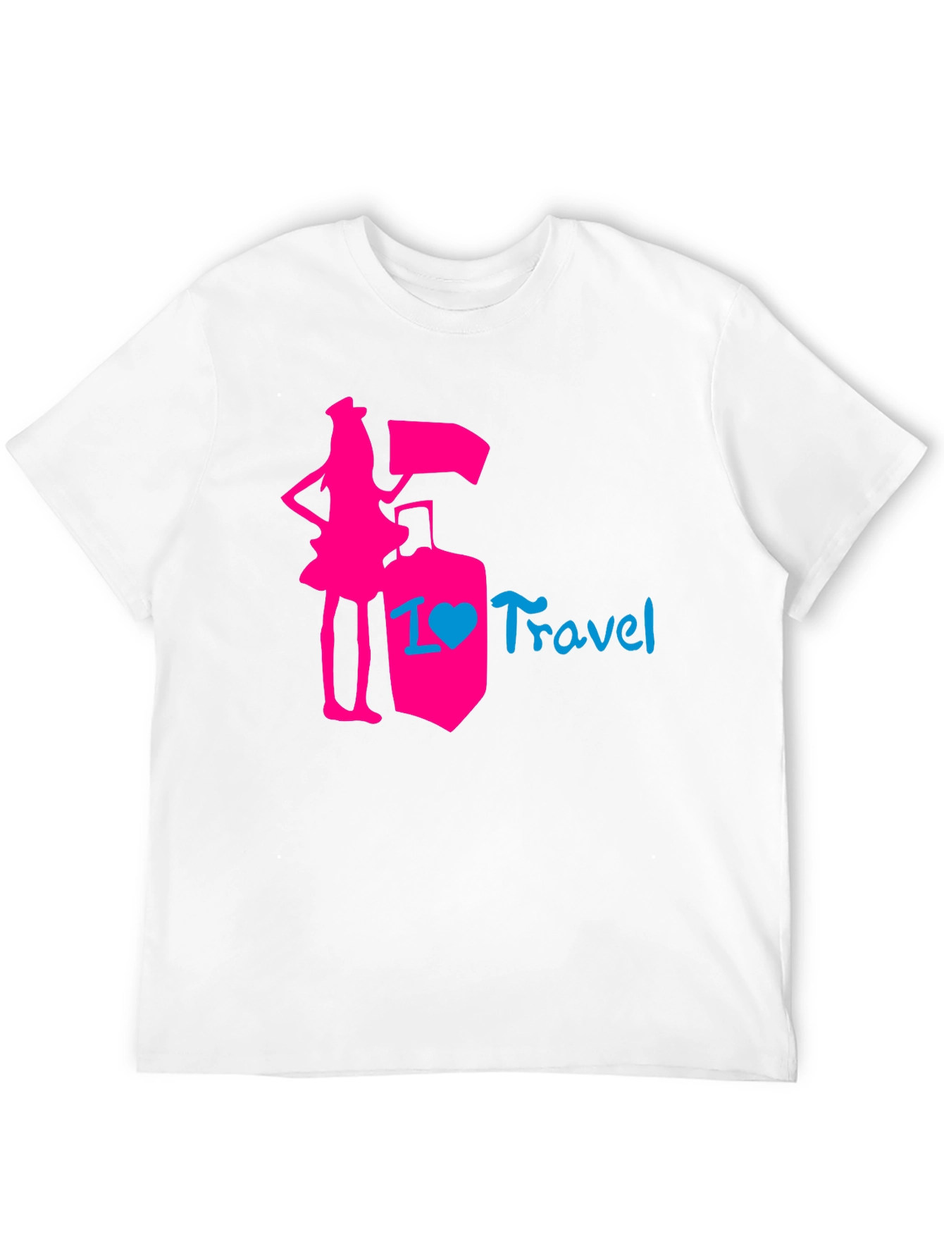 Black I Love Travel T-Shirt: Pink Design, Stylish Top view 12