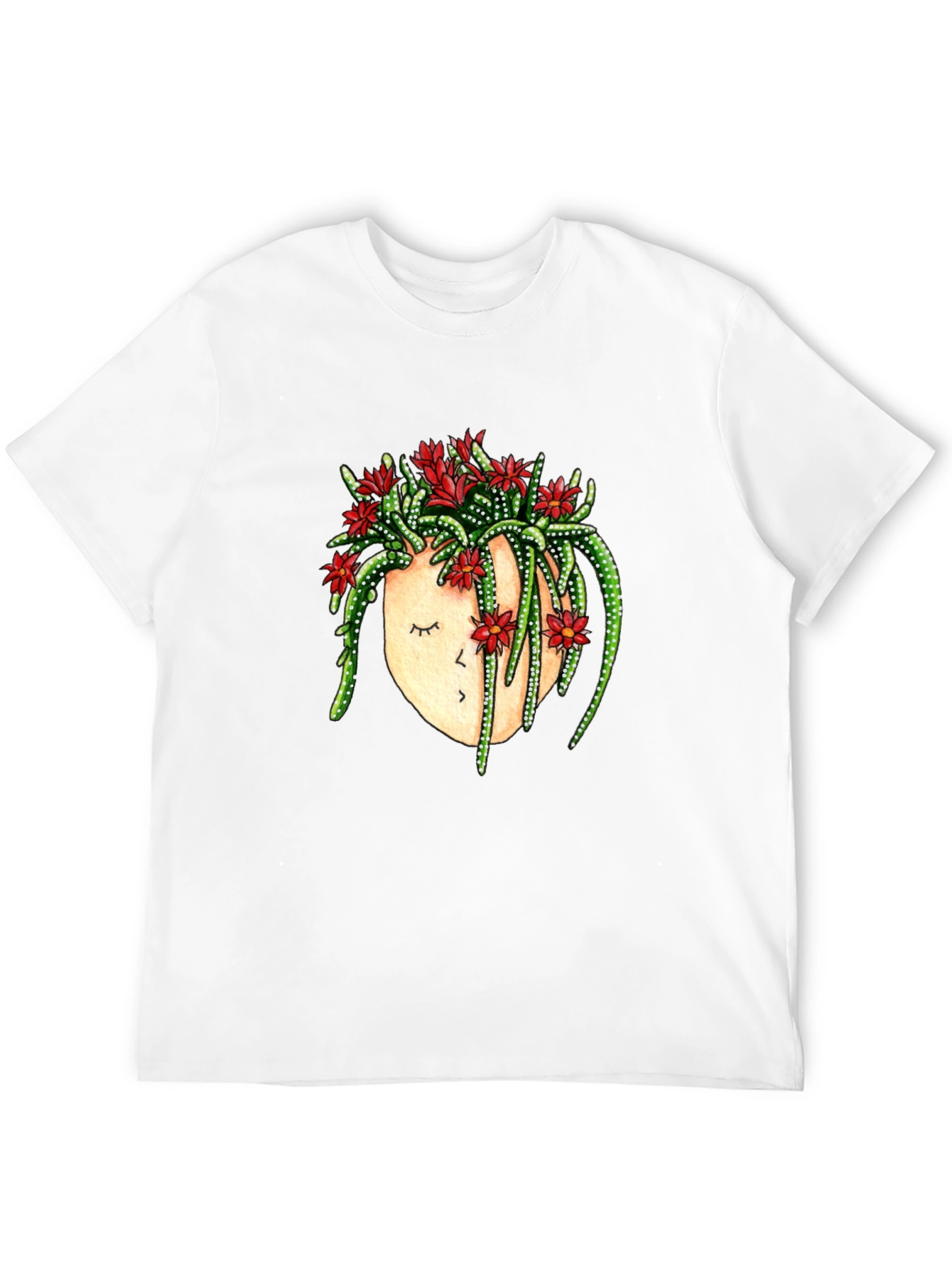 Black Cactus Head Graphic Tee - Unique Floral Design view 12