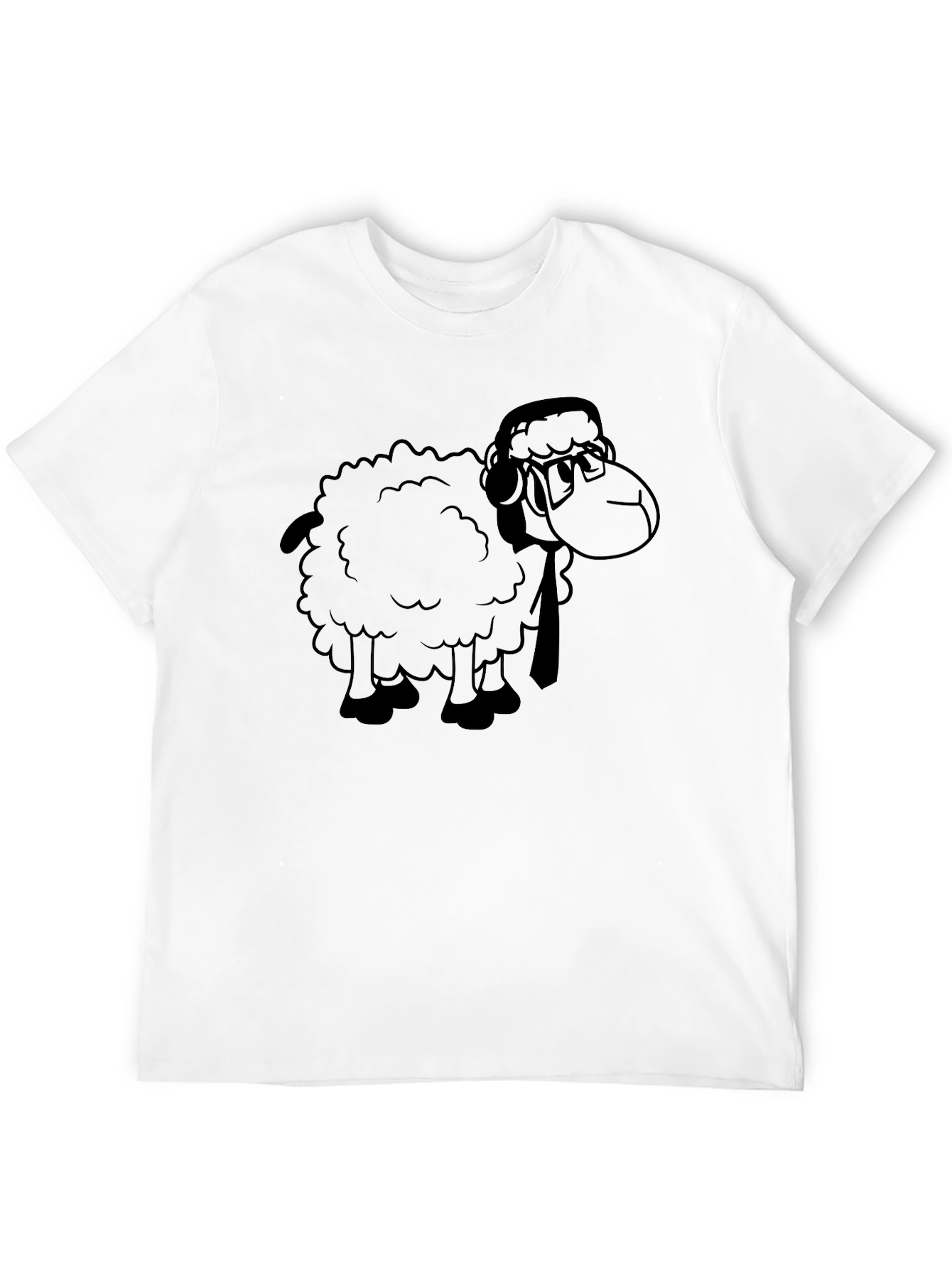 Black Cartoon Sheep Graphic Tee - Black Cotton T-Shirt view 12