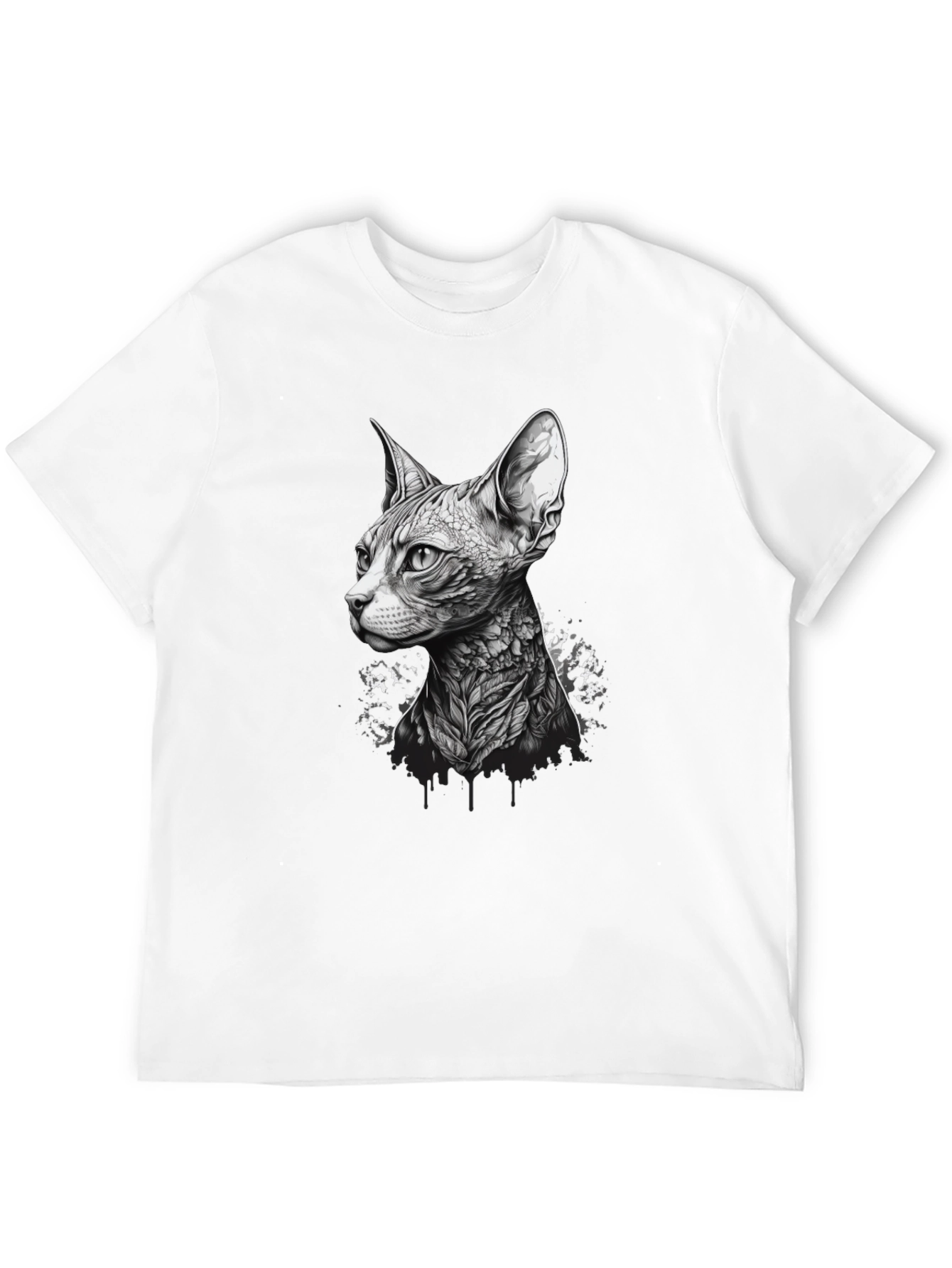 Black Sphynx Cat Tattoo Style Black T-Shirt view 12