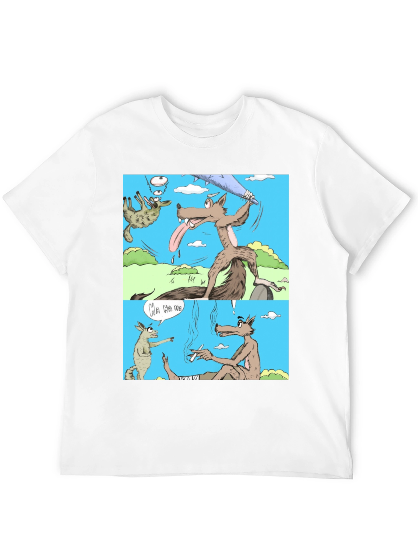 Black Cartoon Wolf Graphic T-Shirt, Humor Tee view 12