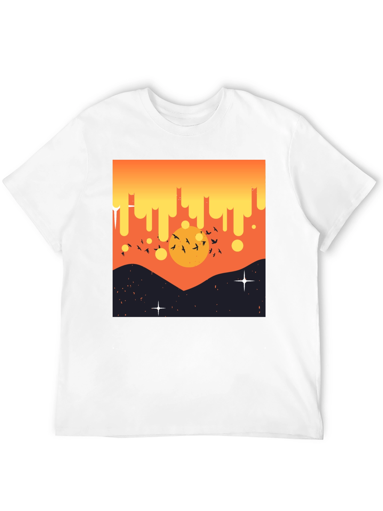 Black Sunset Birds Graphic Tee - Men's Black T-Shirt view 12