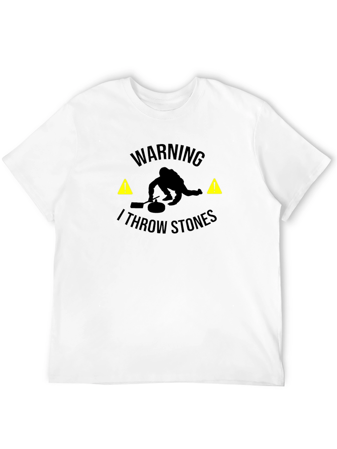 Black Warning I Throw Stones Black Graphic T-Shirt view 12