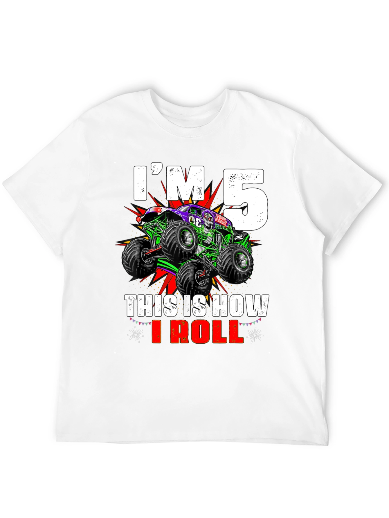 Black I'm 5 This Is How I Roll Monster Truck T-Shirt view 12