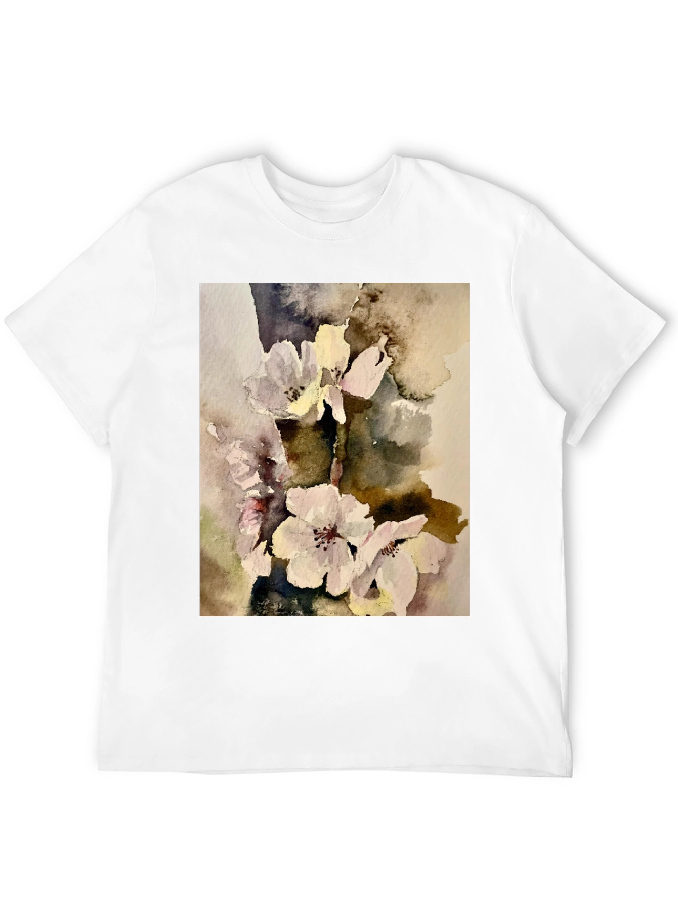 Black Floral Watercolor Print T-Shirt view 12