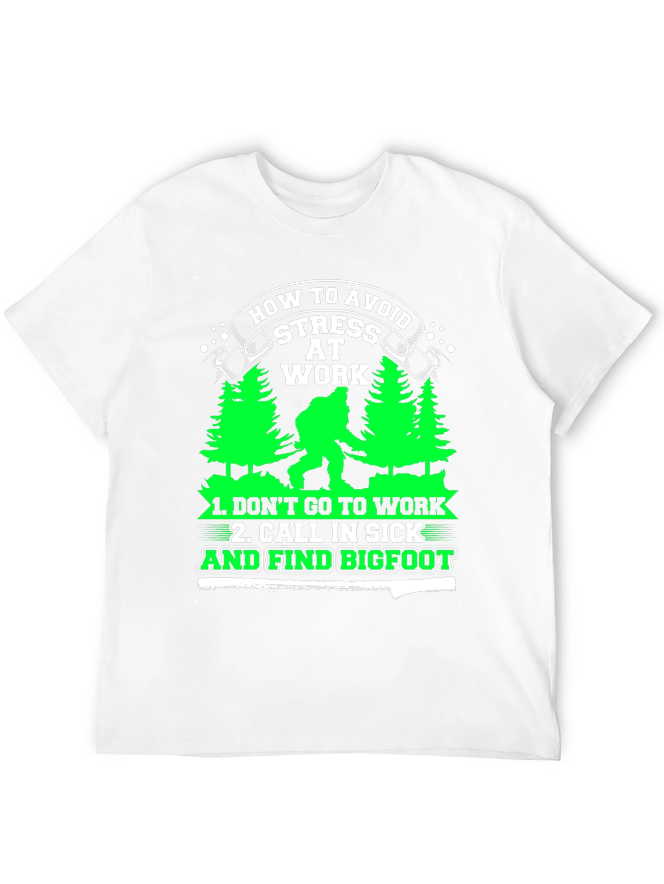 Black Avoid Stress at Work Bigfoot Graphic Tee view 12