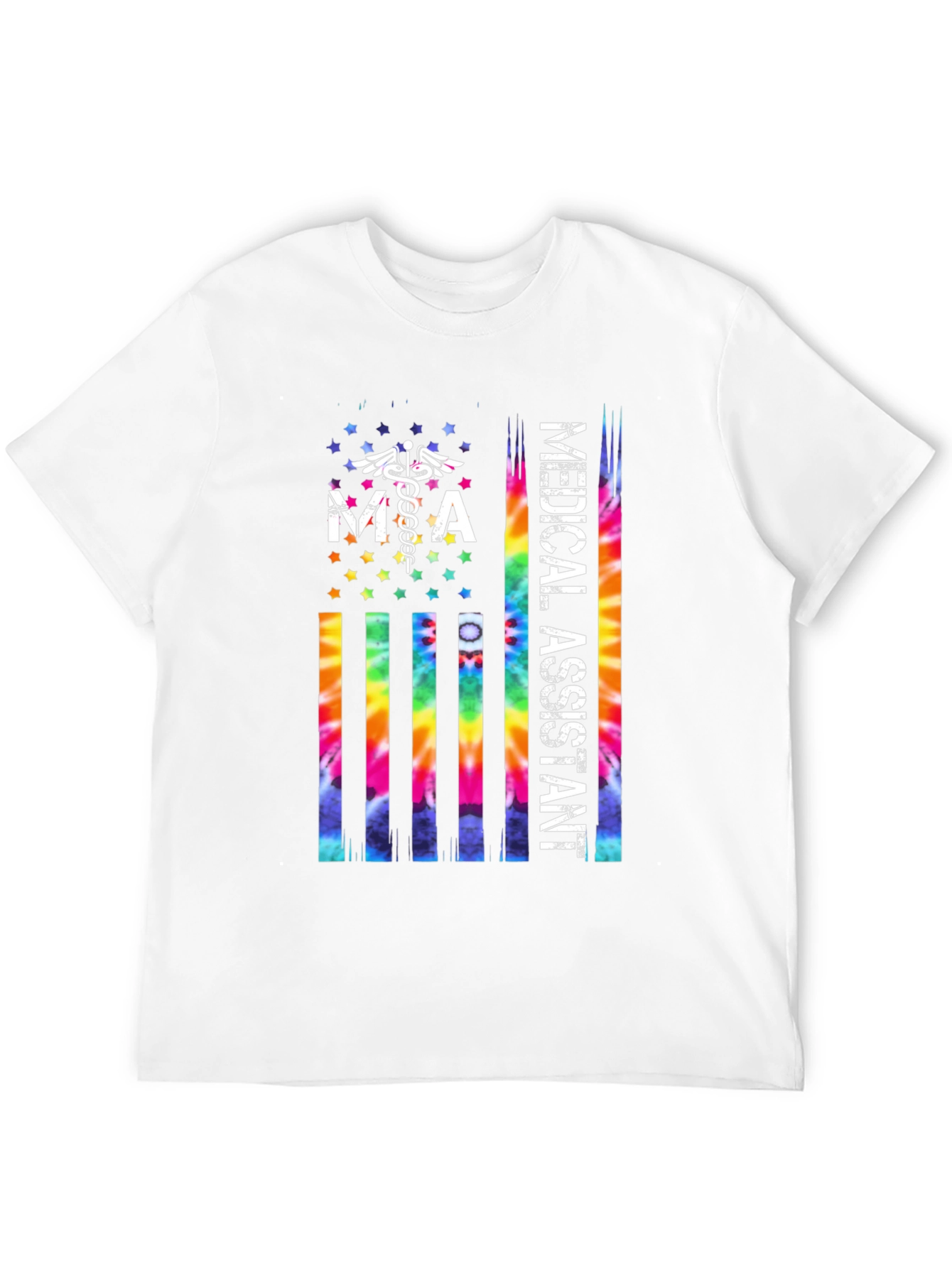 Black Medical Assistant Tie Dye American Flag T-Shirt view 12