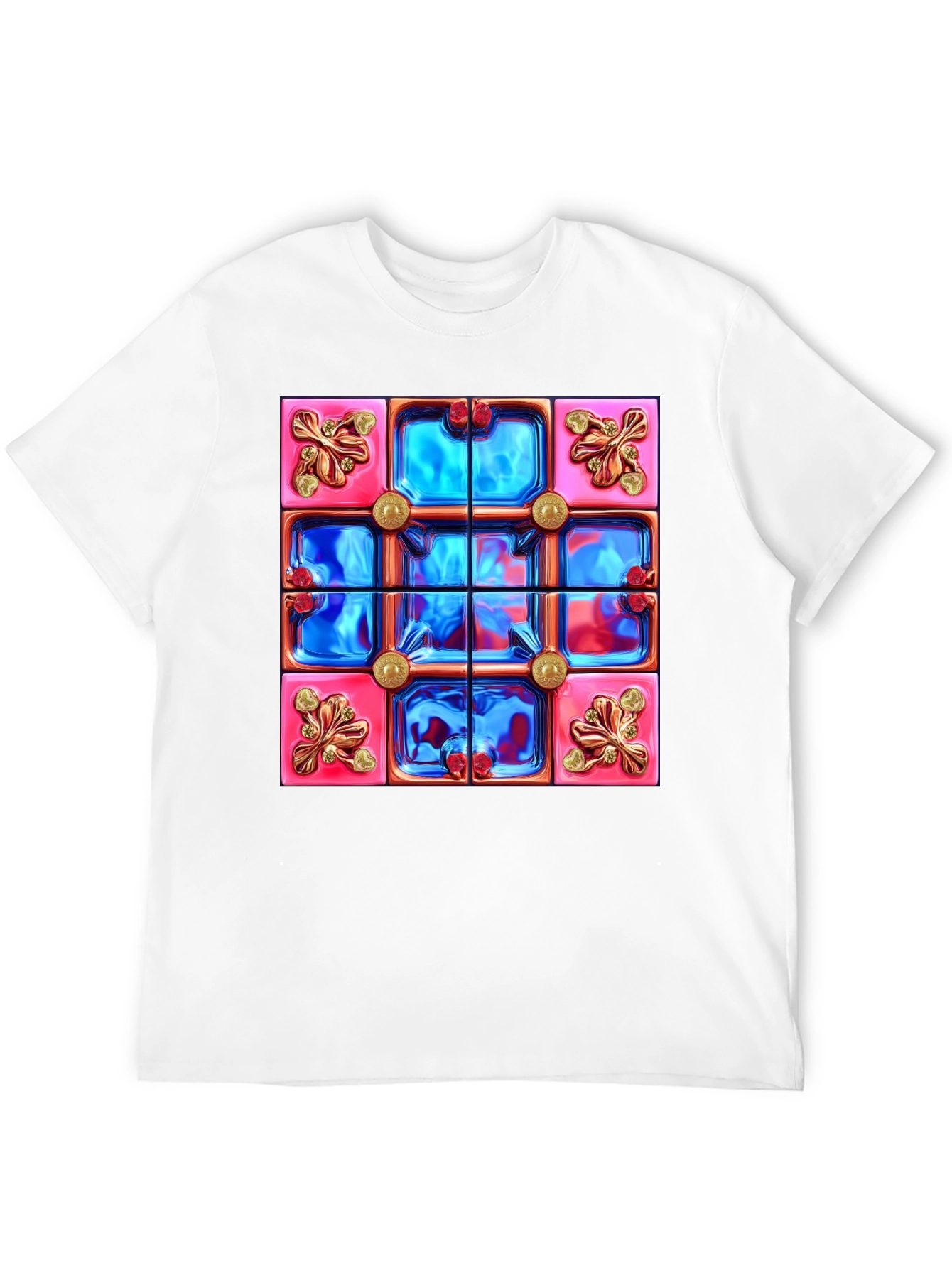 Black Abstract Tile Design Black T-Shirt view 12