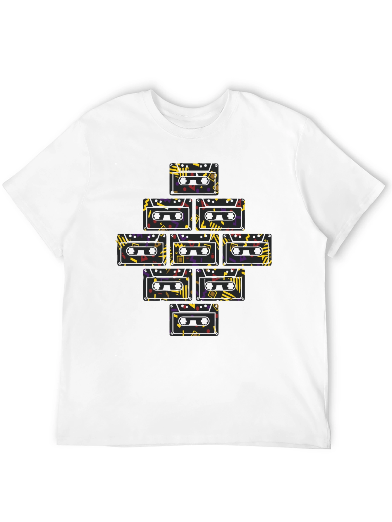 Black Retro Cassette Tape Pattern T-Shirt view 12