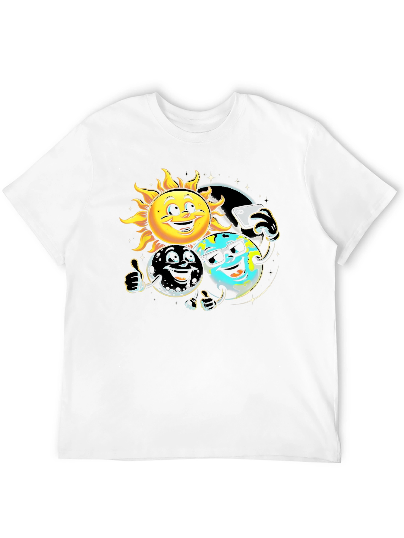 Black Cartoon Planet Selfie T-Shirt view 12