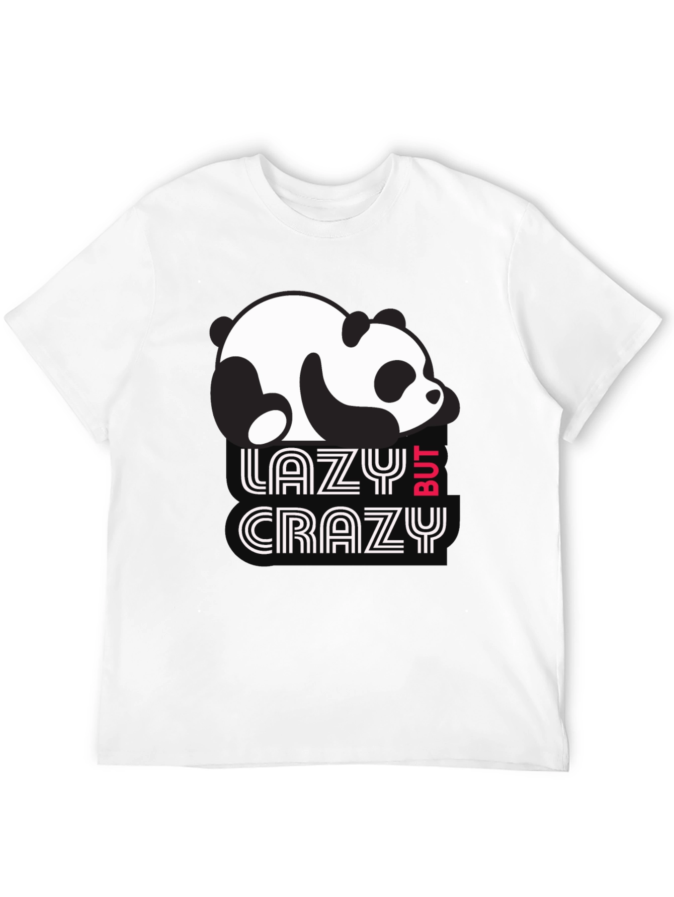 Black Lazy But Crazy Panda T-Shirt - Black Cotton Tee view 12