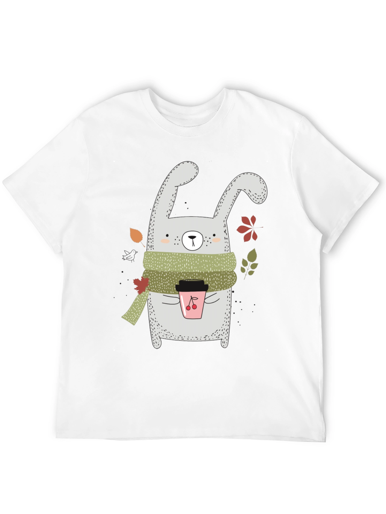 Black Cute Bunny with Coffee T-Shirt view 12