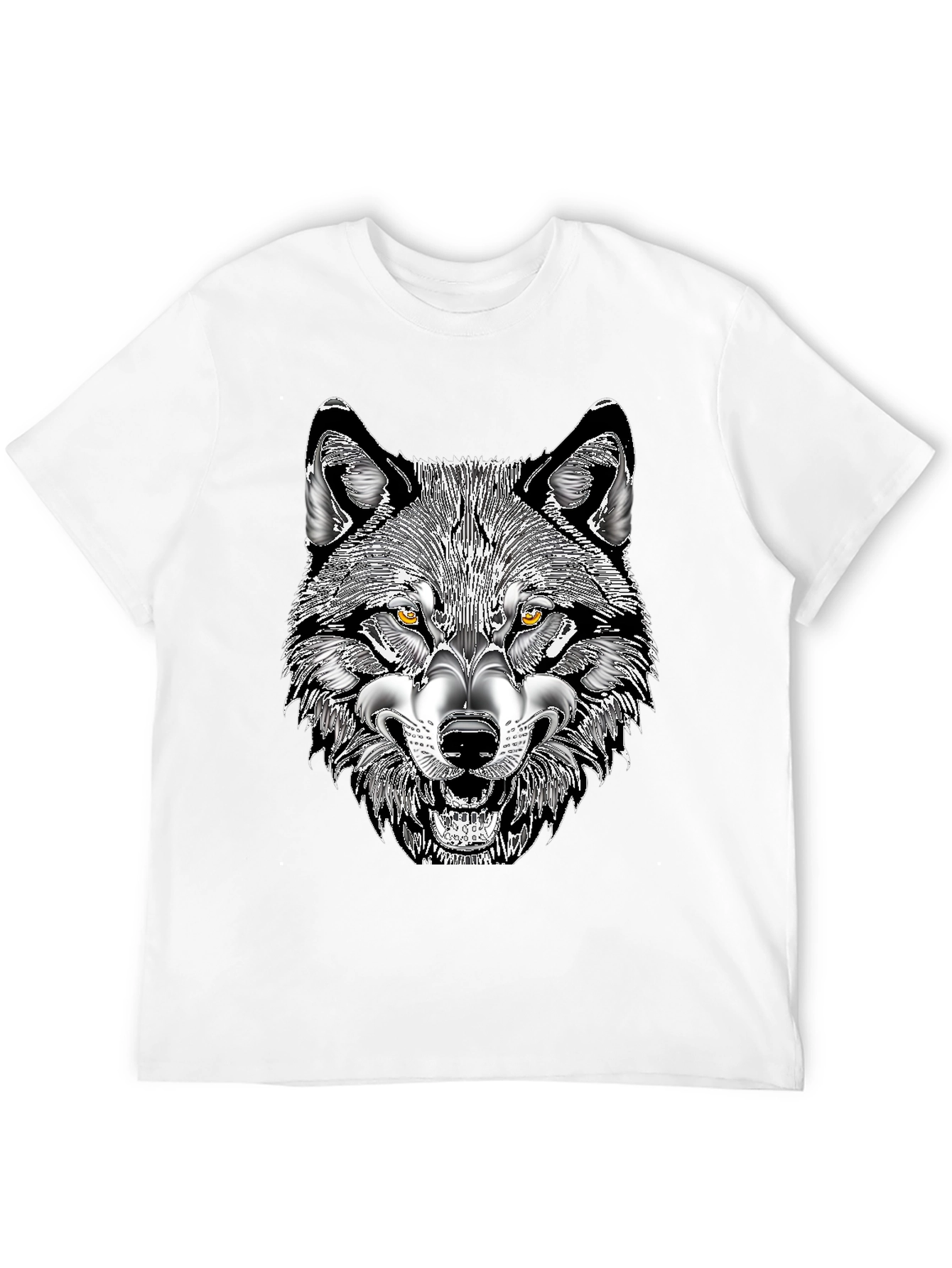 Black Men's Black T-Shirt with Wolf Graphic Print view 12
