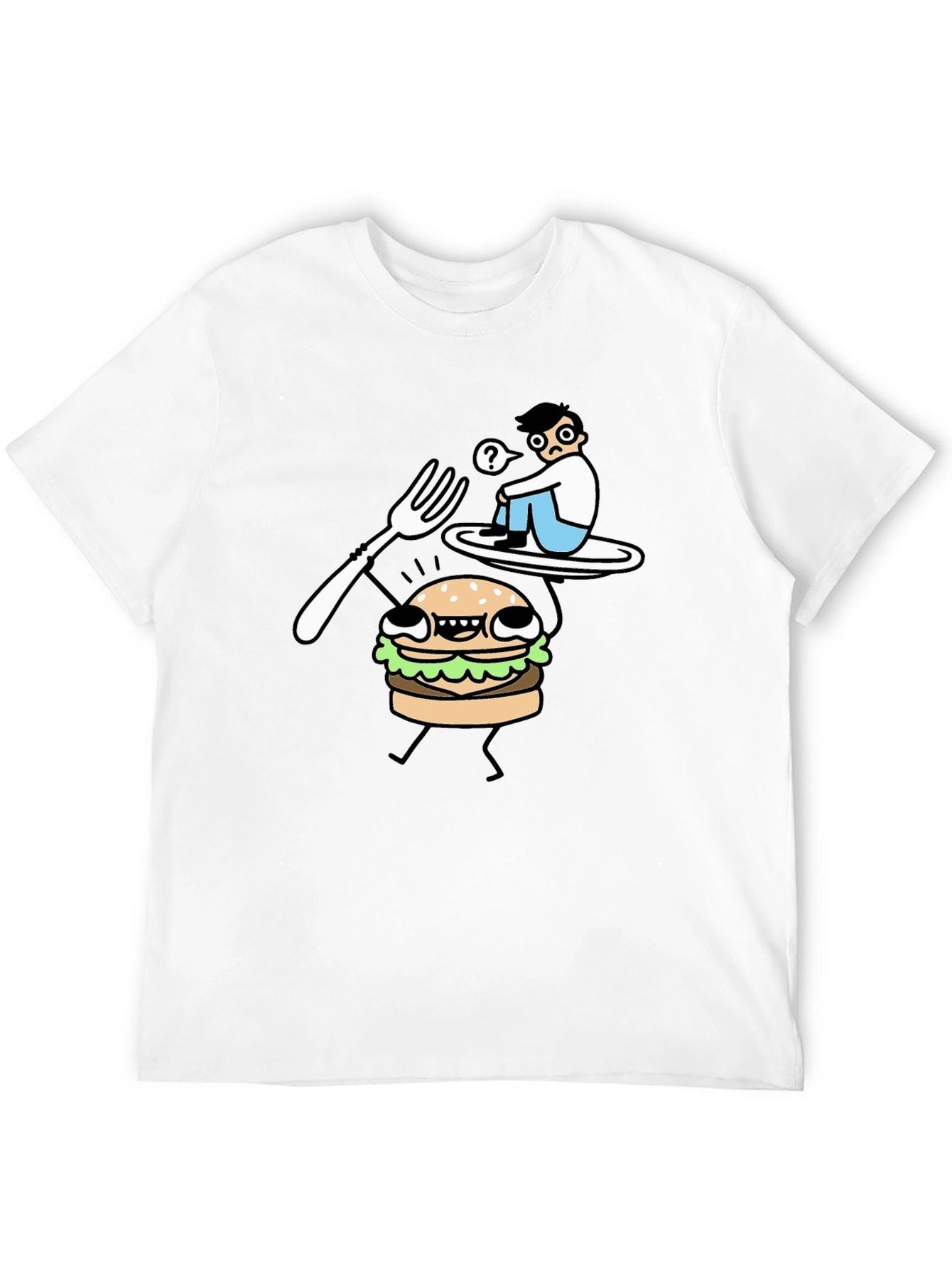 Black Funny Cartoon Burger T-Shirt - Black Cotton Tee view 12