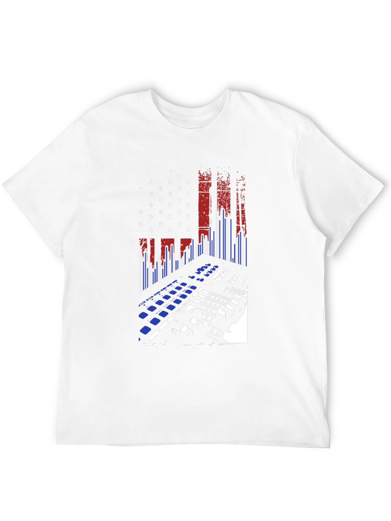 Black American Flag DJ Keyboard Black T-Shirt view 12