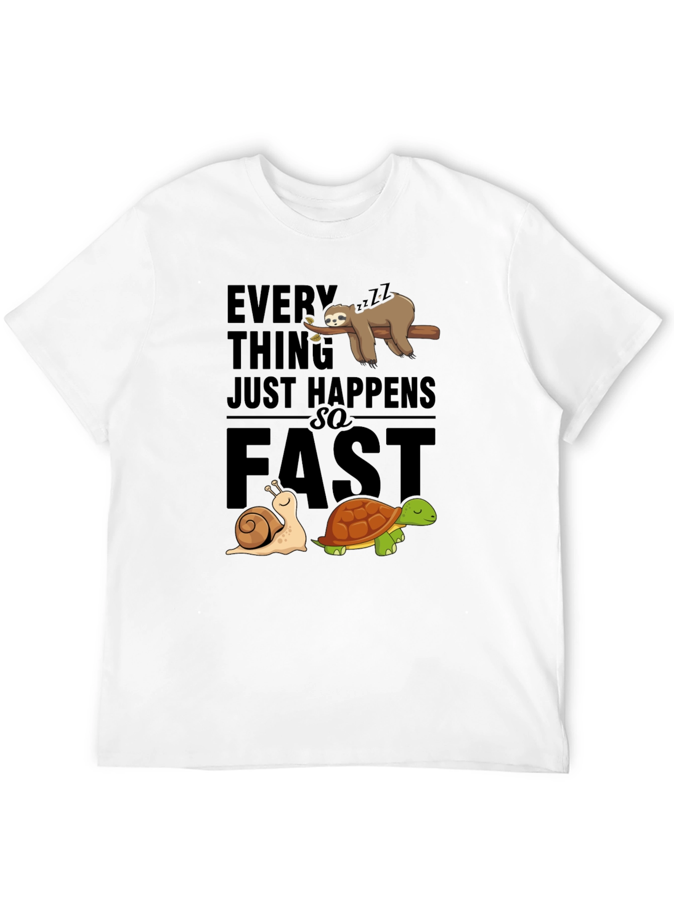 Black Funny Sloth Snail Turtle Graphic T-Shirt view 12